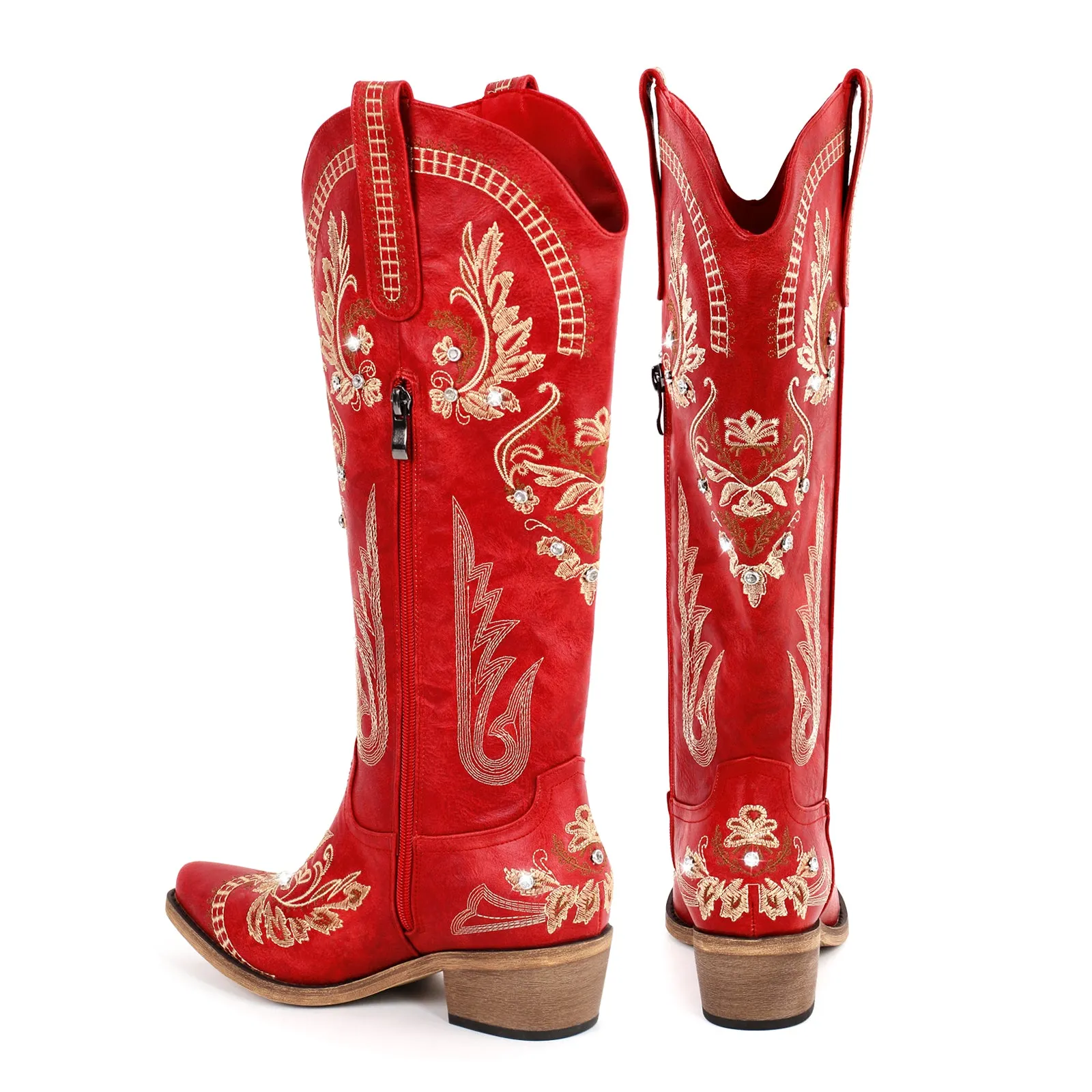 Embroidered Rhinestone High Heel Over-the-Knee Boots