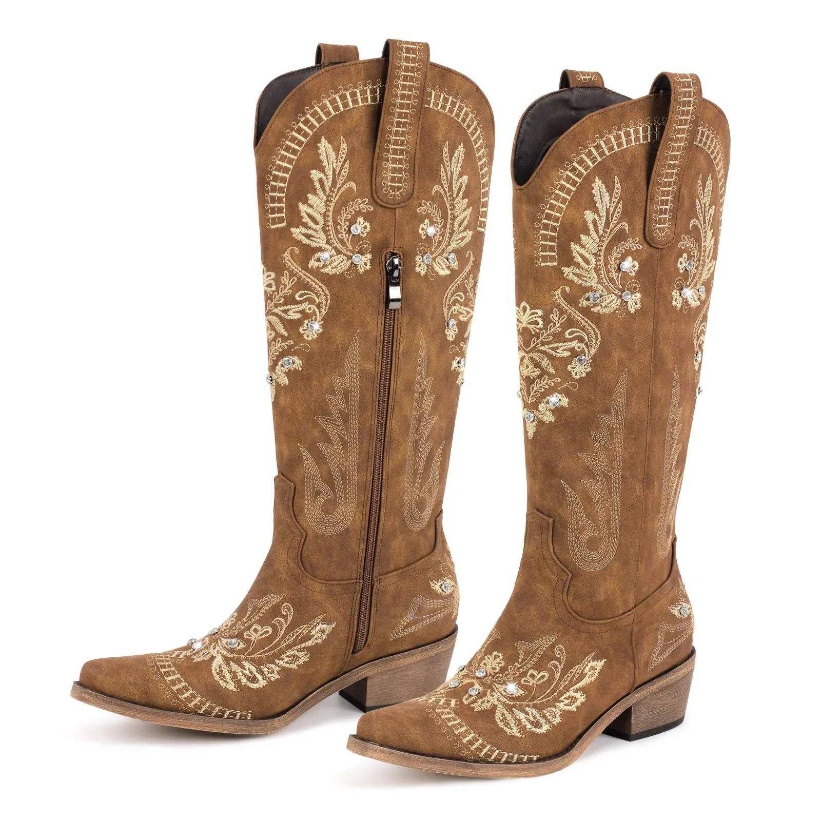 Embroidered Rhinestone High Heel Over-the-Knee Boots