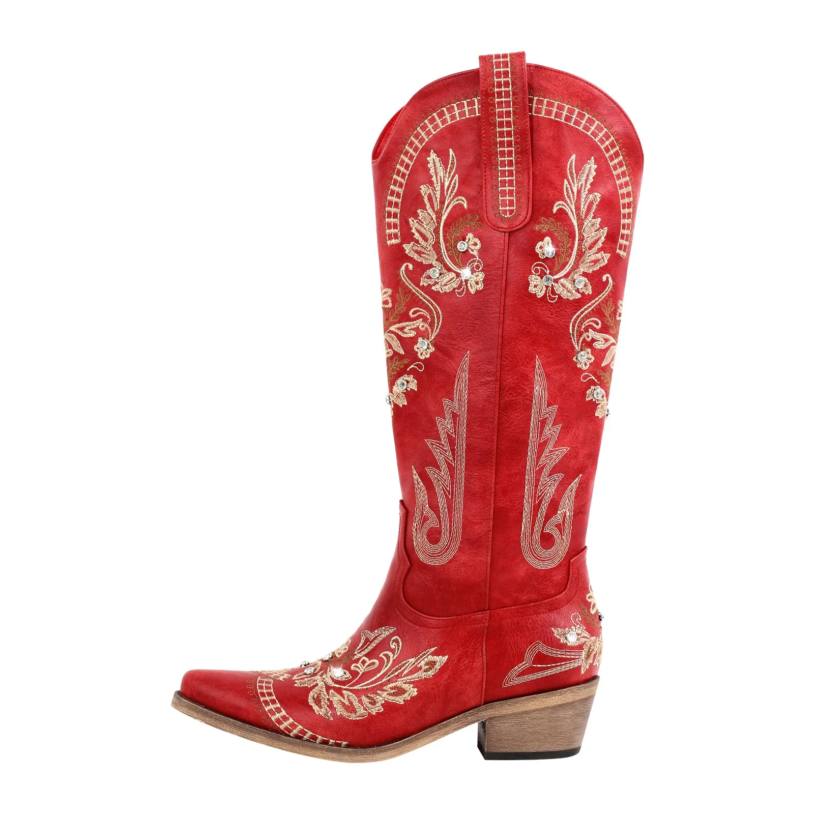 Embroidered Rhinestone High Heel Over-the-Knee Boots