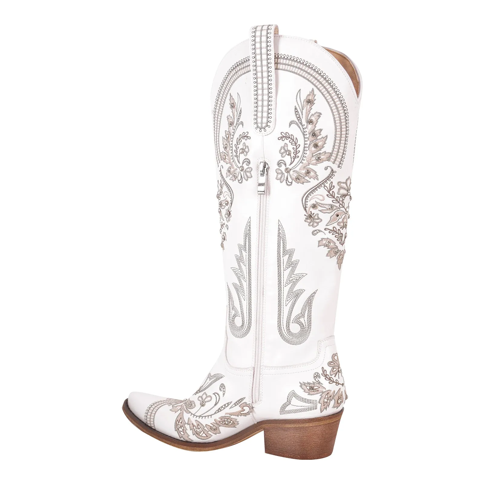 Embroidered Rhinestone High Heel Over-the-Knee Boots