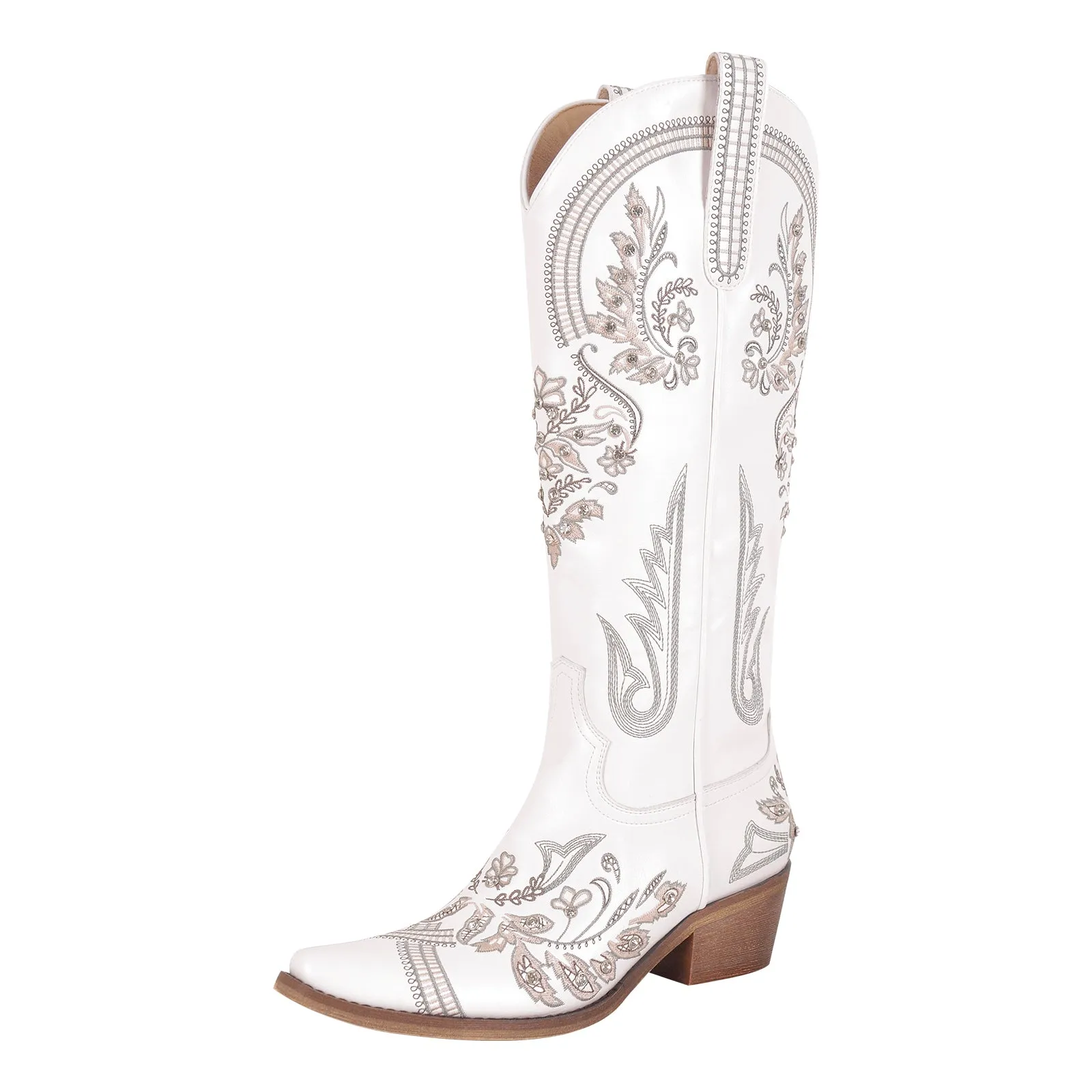 Embroidered Rhinestone High Heel Over-the-Knee Boots