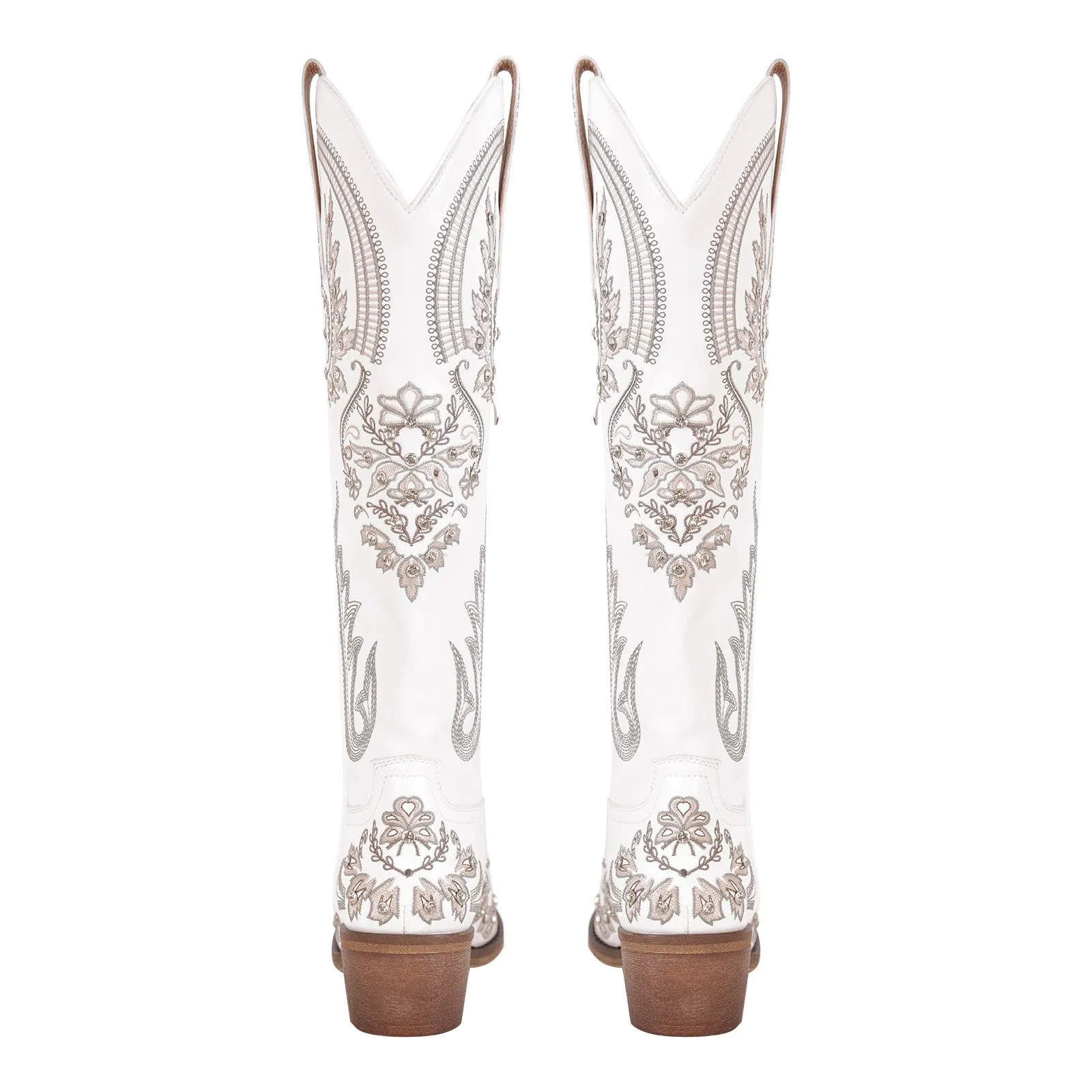 Embroidered Rhinestone High Heel Over-the-Knee Boots