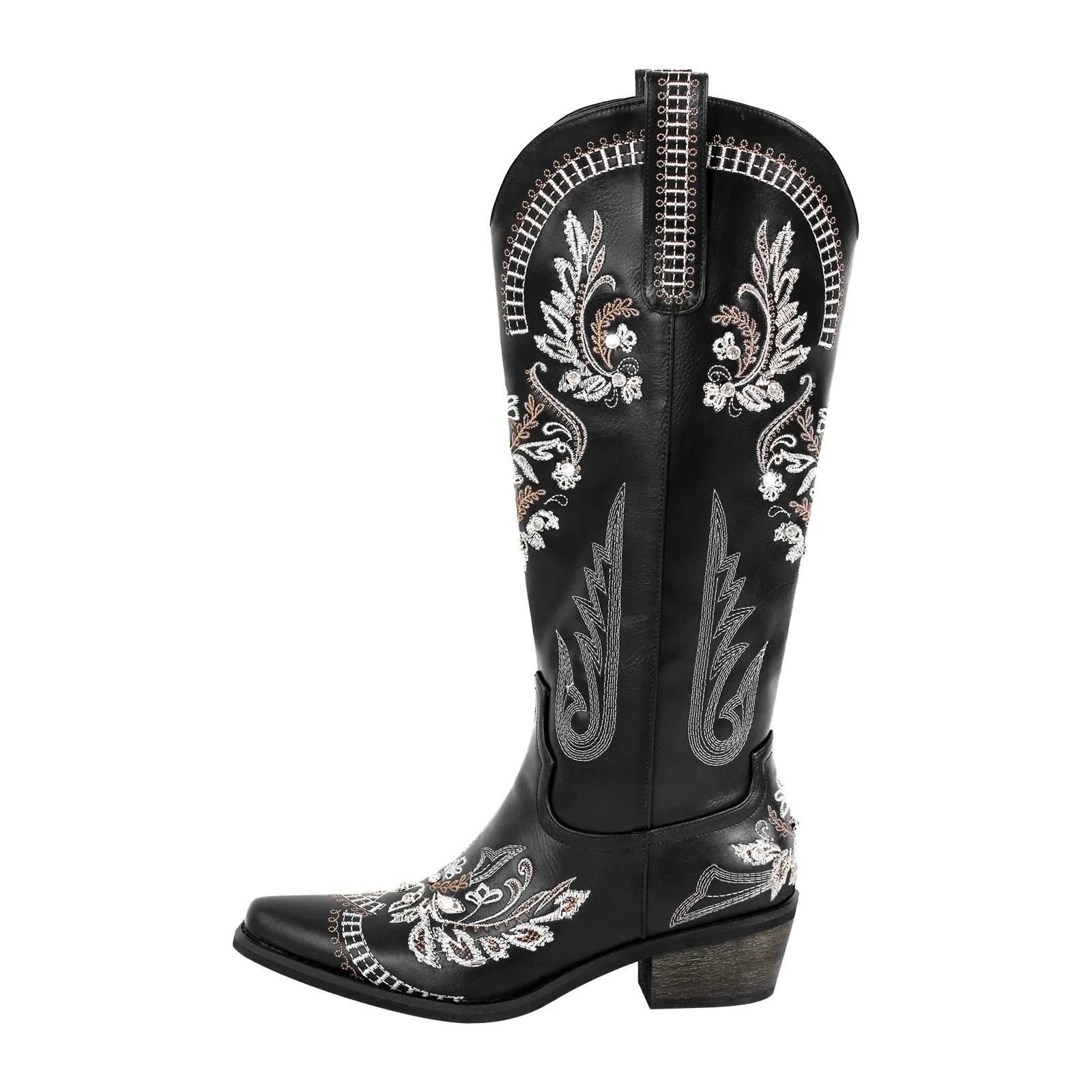 Embroidered Rhinestone High Heel Over-the-Knee Boots