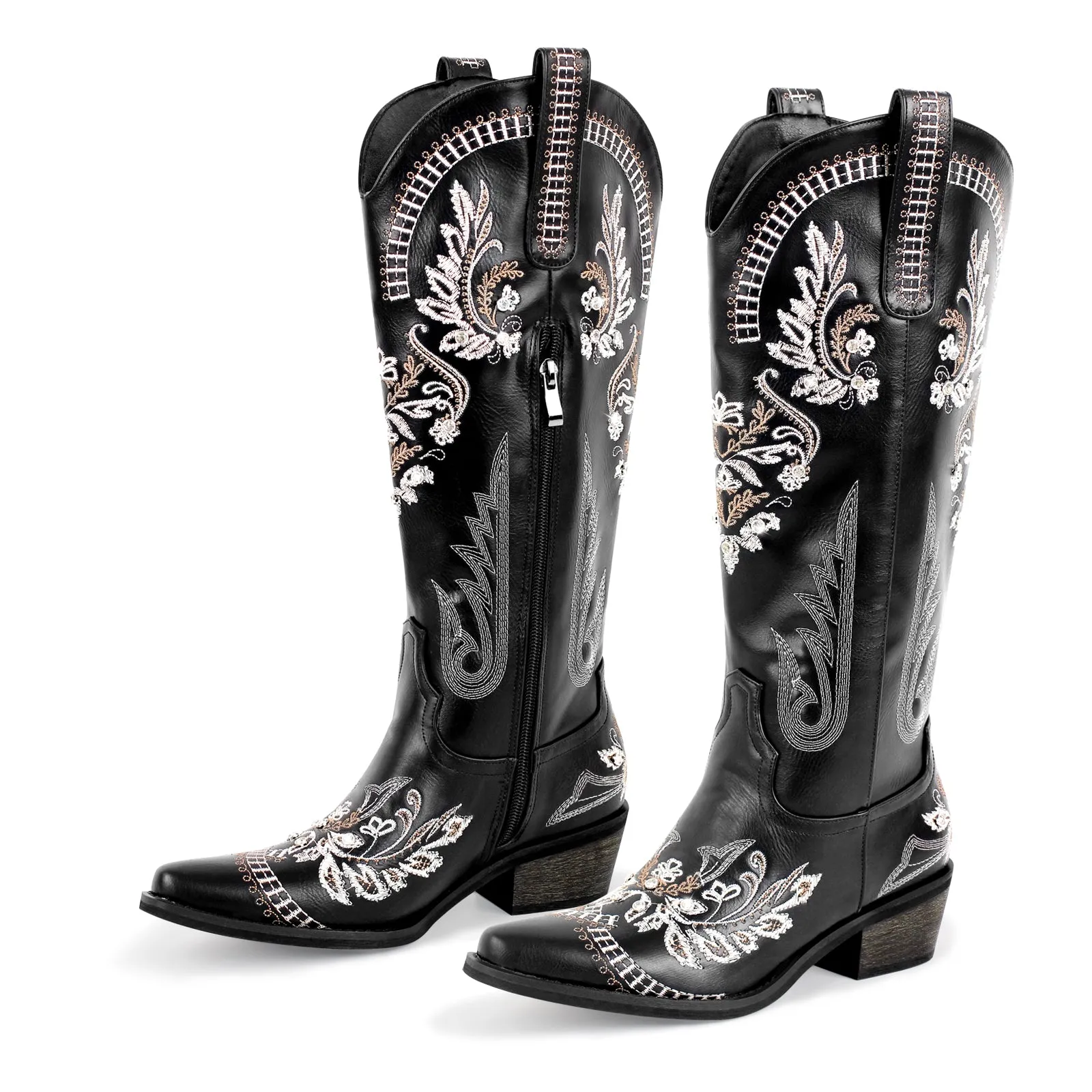 Embroidered Rhinestone High Heel Over-the-Knee Boots