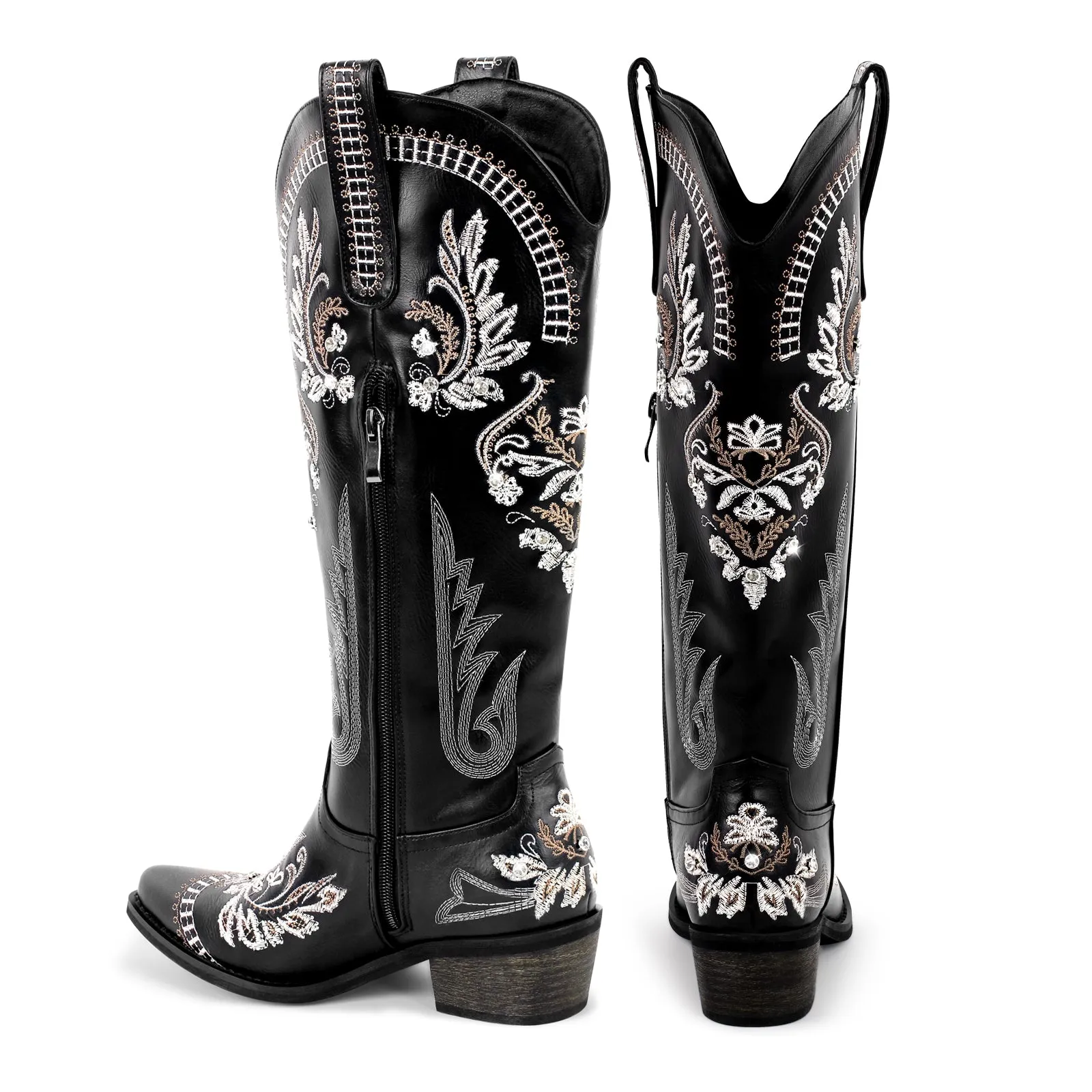 Embroidered Rhinestone High Heel Over-the-Knee Boots