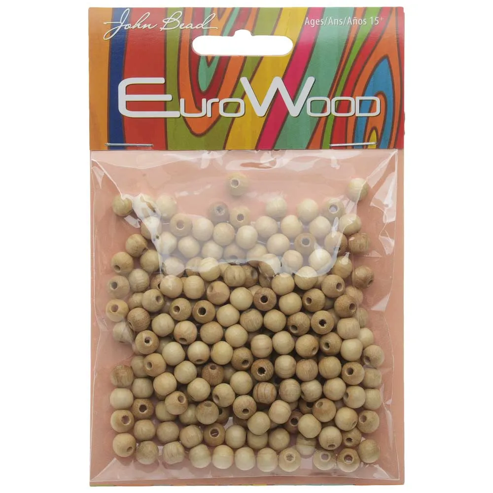 EuroWood Natural Wood Beads, Round 6mm Diameter, Natural (200 Pieces)