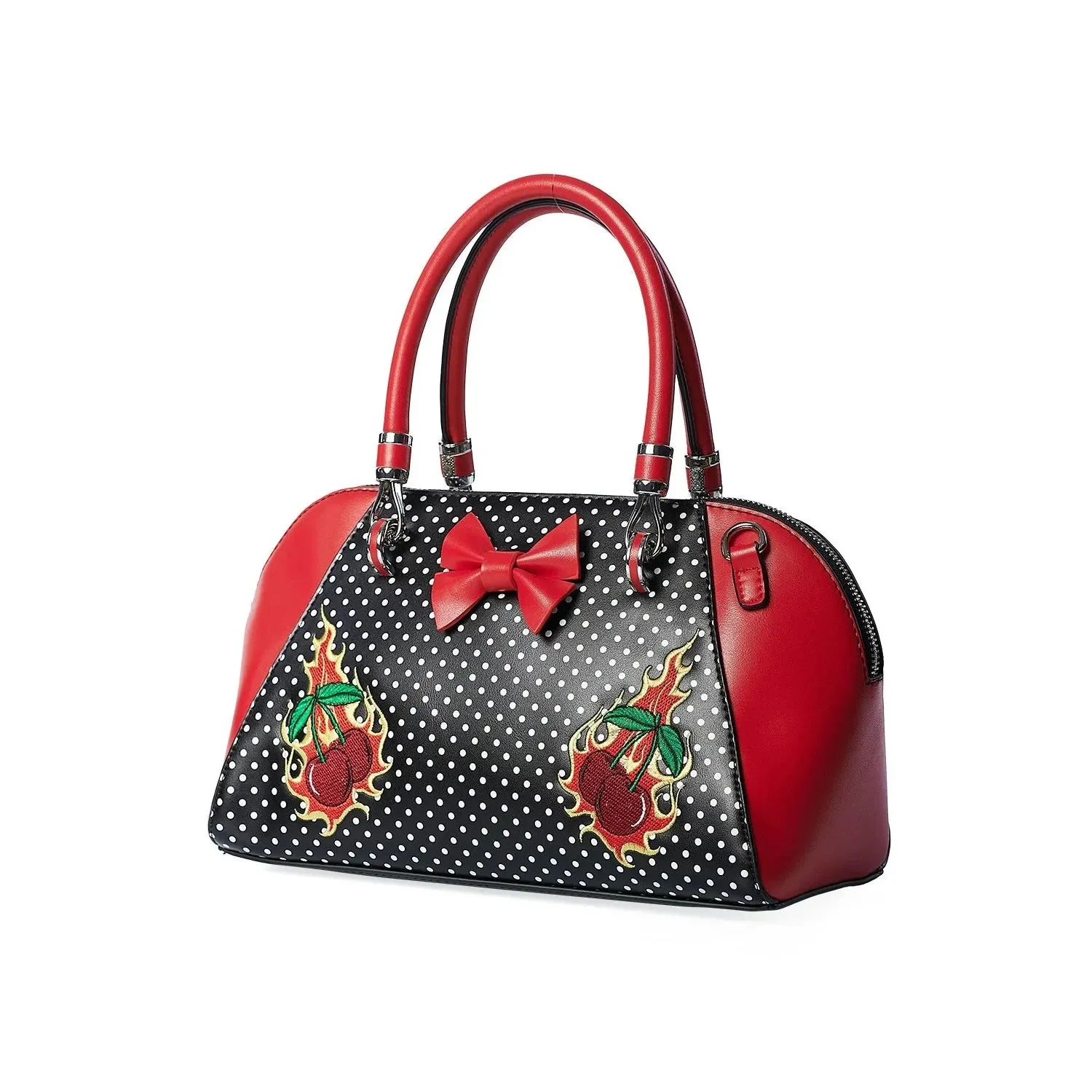 Firey Cherry Motif Red and Black Handbag