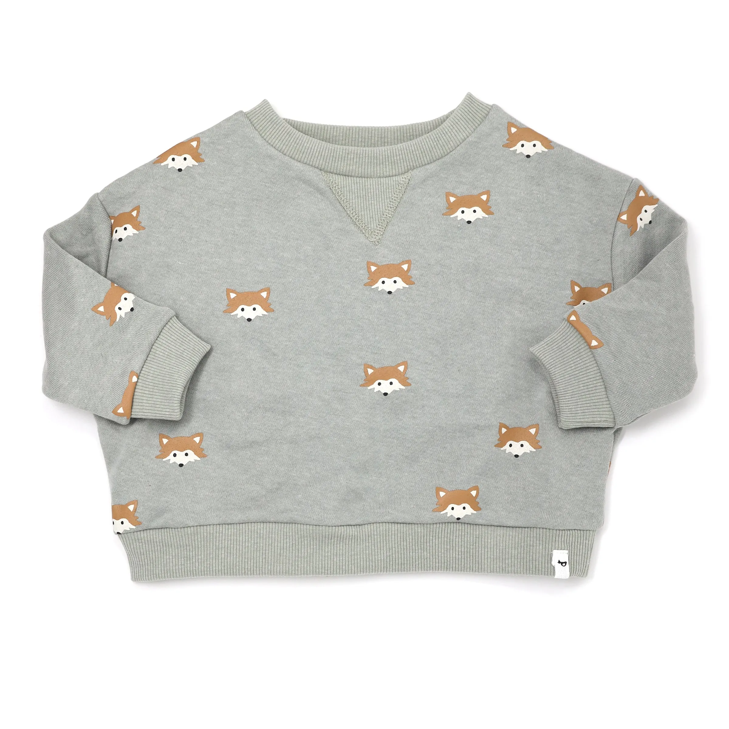 Fox Print V Collar Boxy Sweatshirt - Mist Green