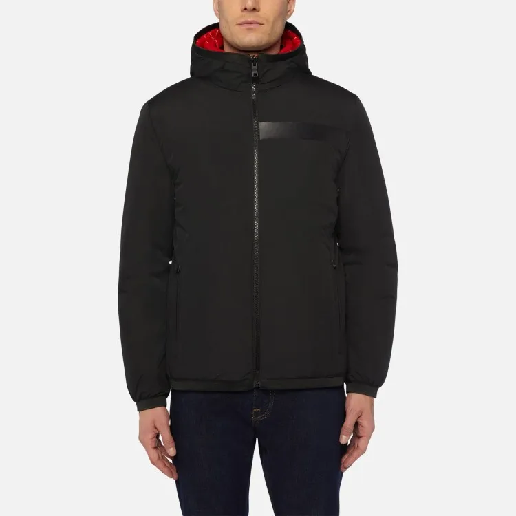 Geox M2620P Renan Parka Uomo Reversibile Con Cappuccio Nero Rosso