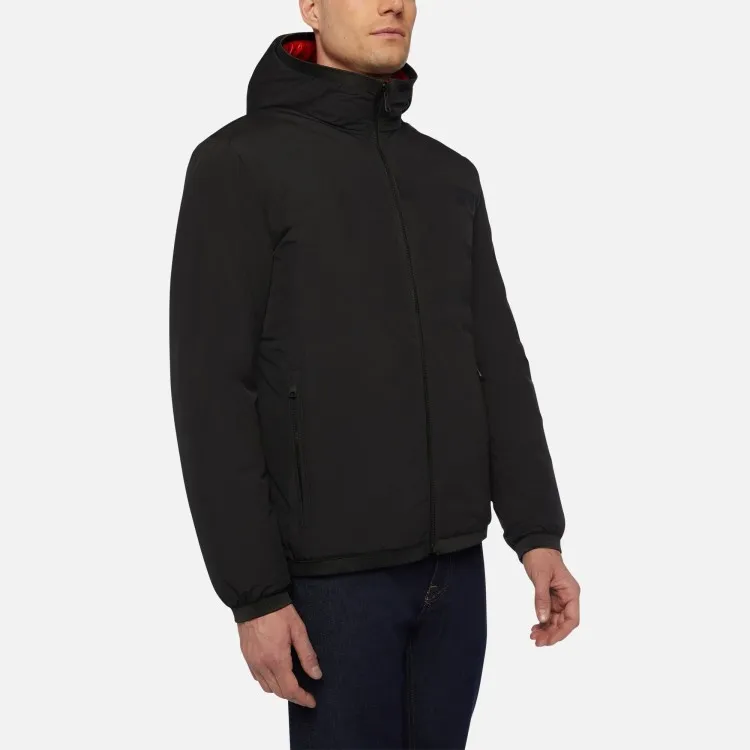 Geox M2620P Renan Parka Uomo Reversibile Con Cappuccio Nero Rosso