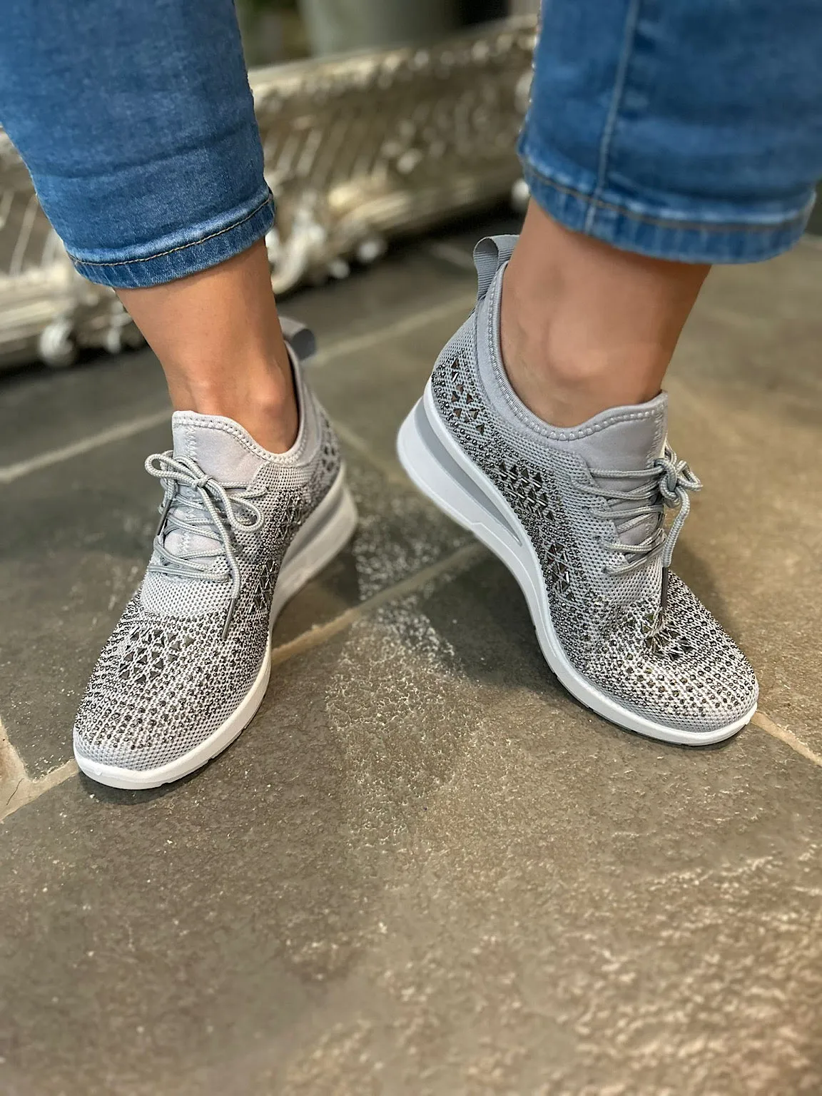 Gray Wedge Trainer with Embellishments