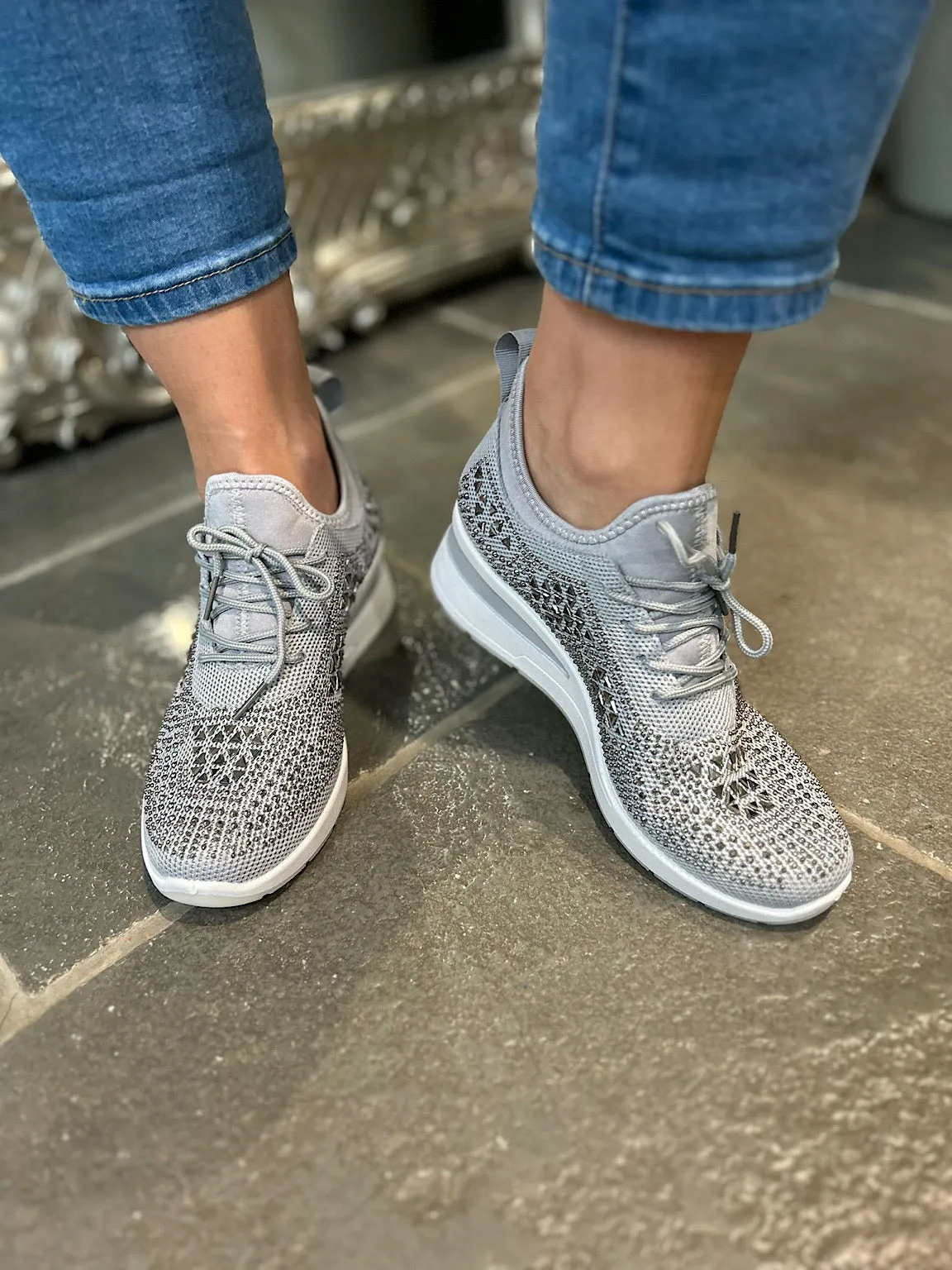 Gray Wedge Trainer with Embellishments