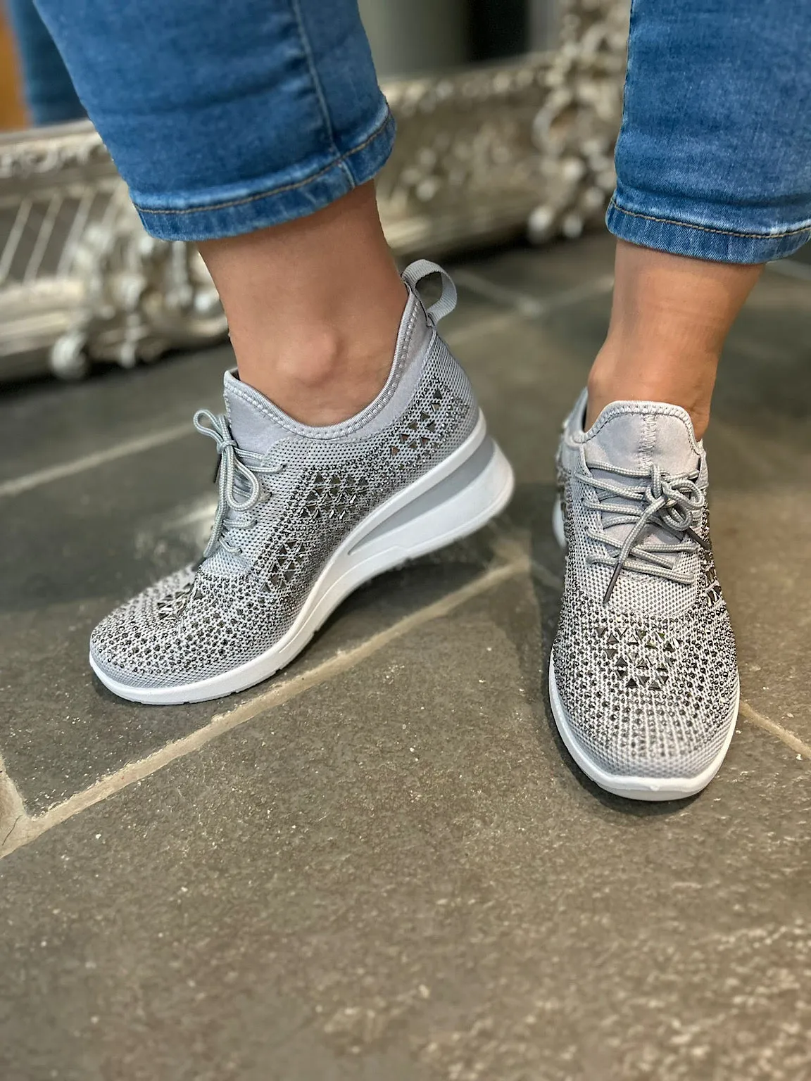 Gray Wedge Trainer with Embellishments