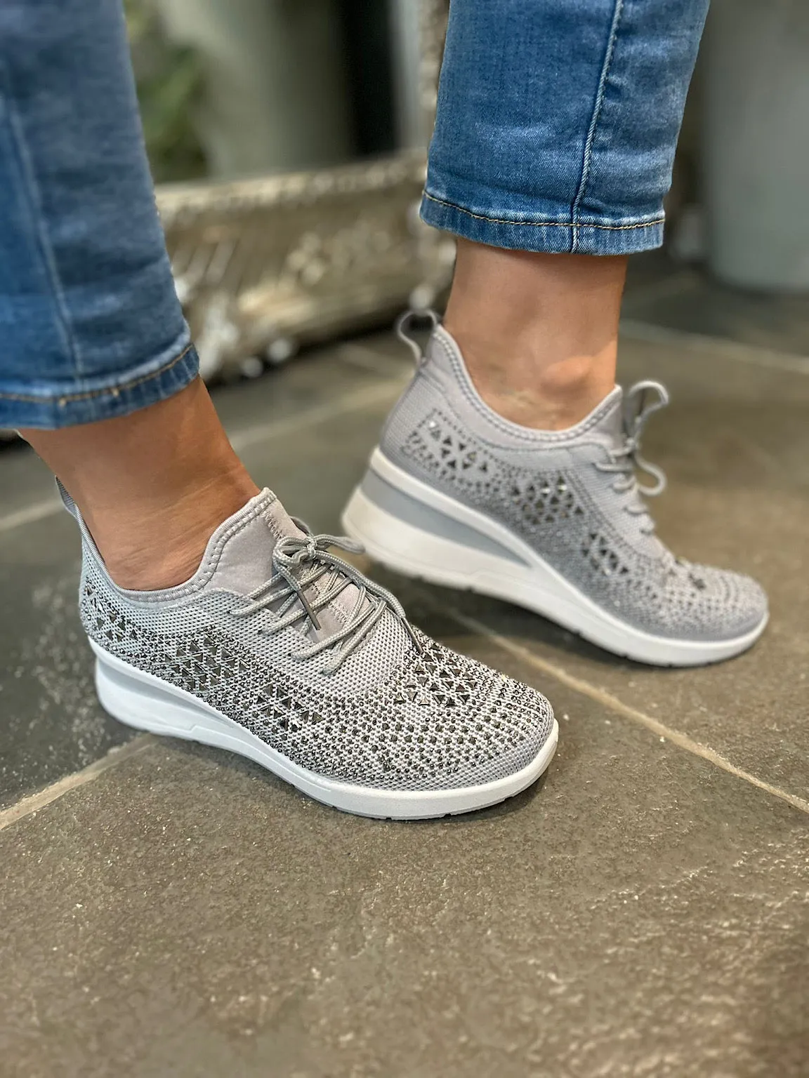 Gray Wedge Trainer with Embellishments