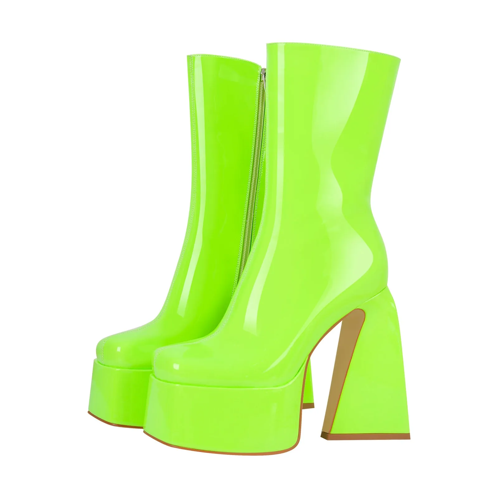 Green Chunky Mid-Calf Platform Boots