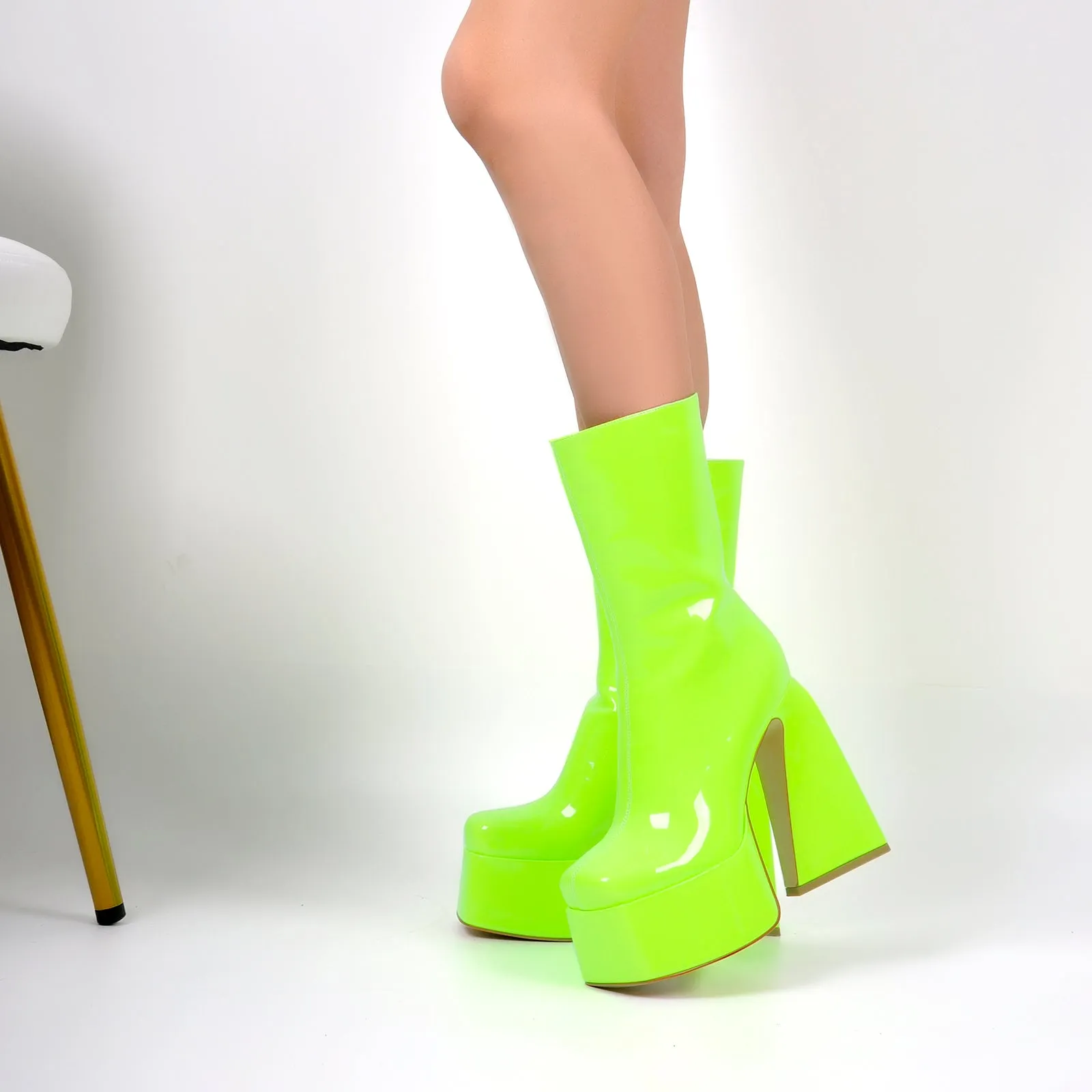 Green Chunky Mid-Calf Platform Boots