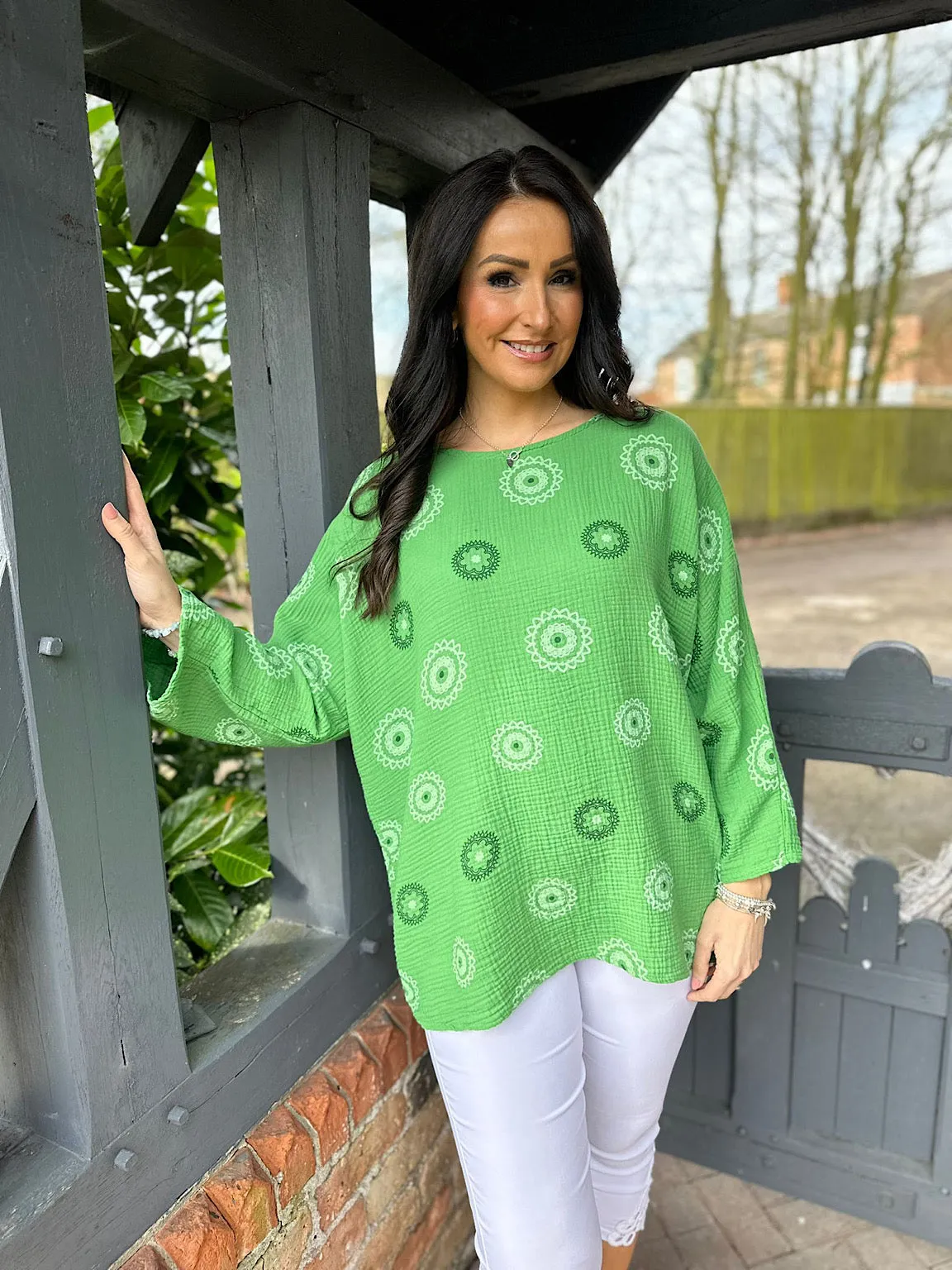 Green Geometric Print Blouse - Pippa