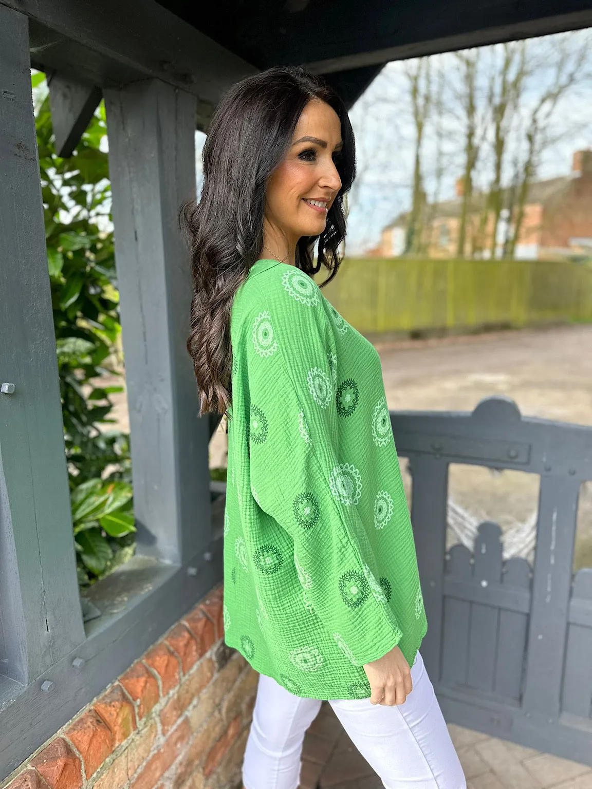 Green Geometric Print Blouse - Pippa