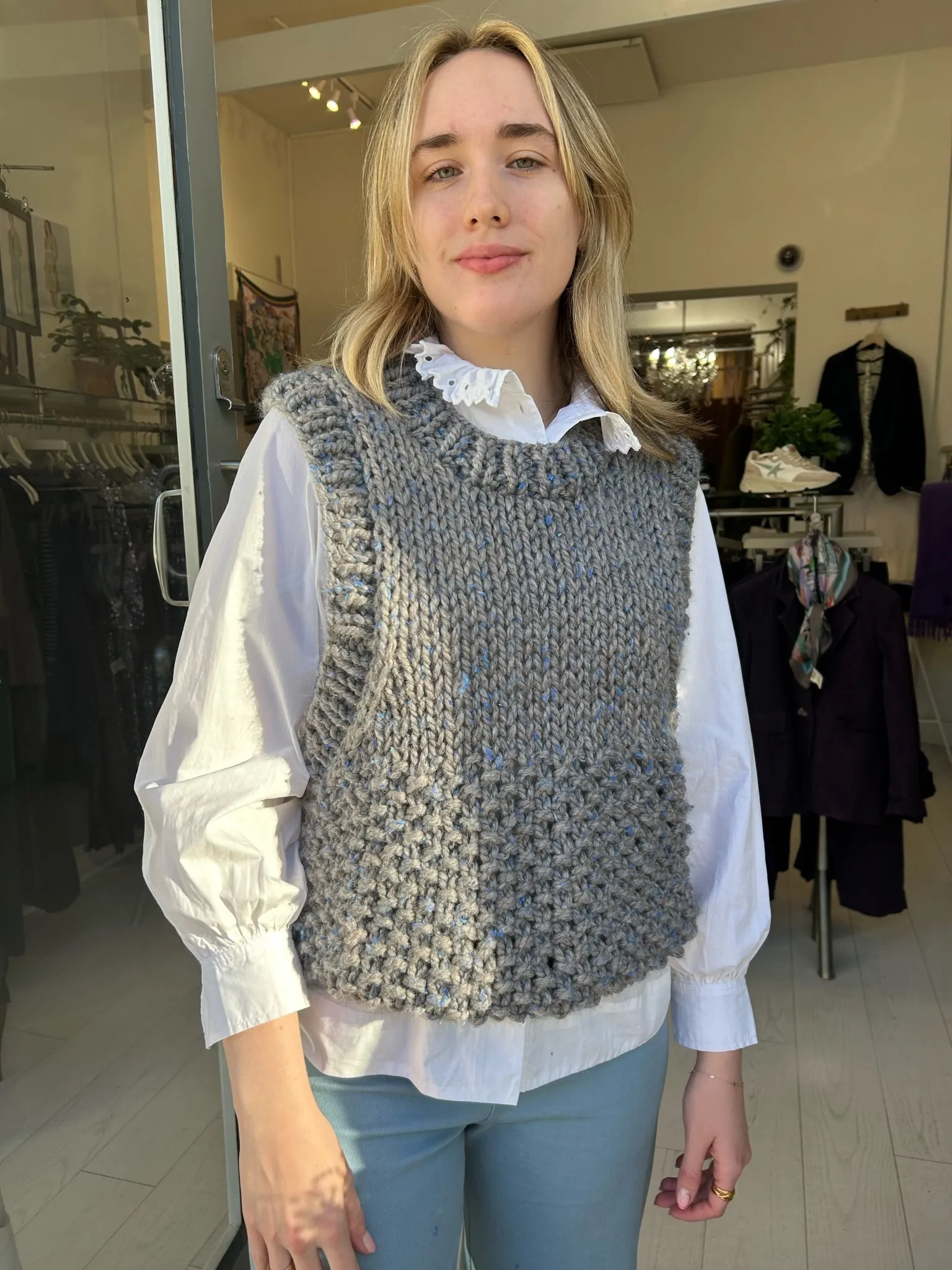 Grey Knit Top - Chunky Handmade