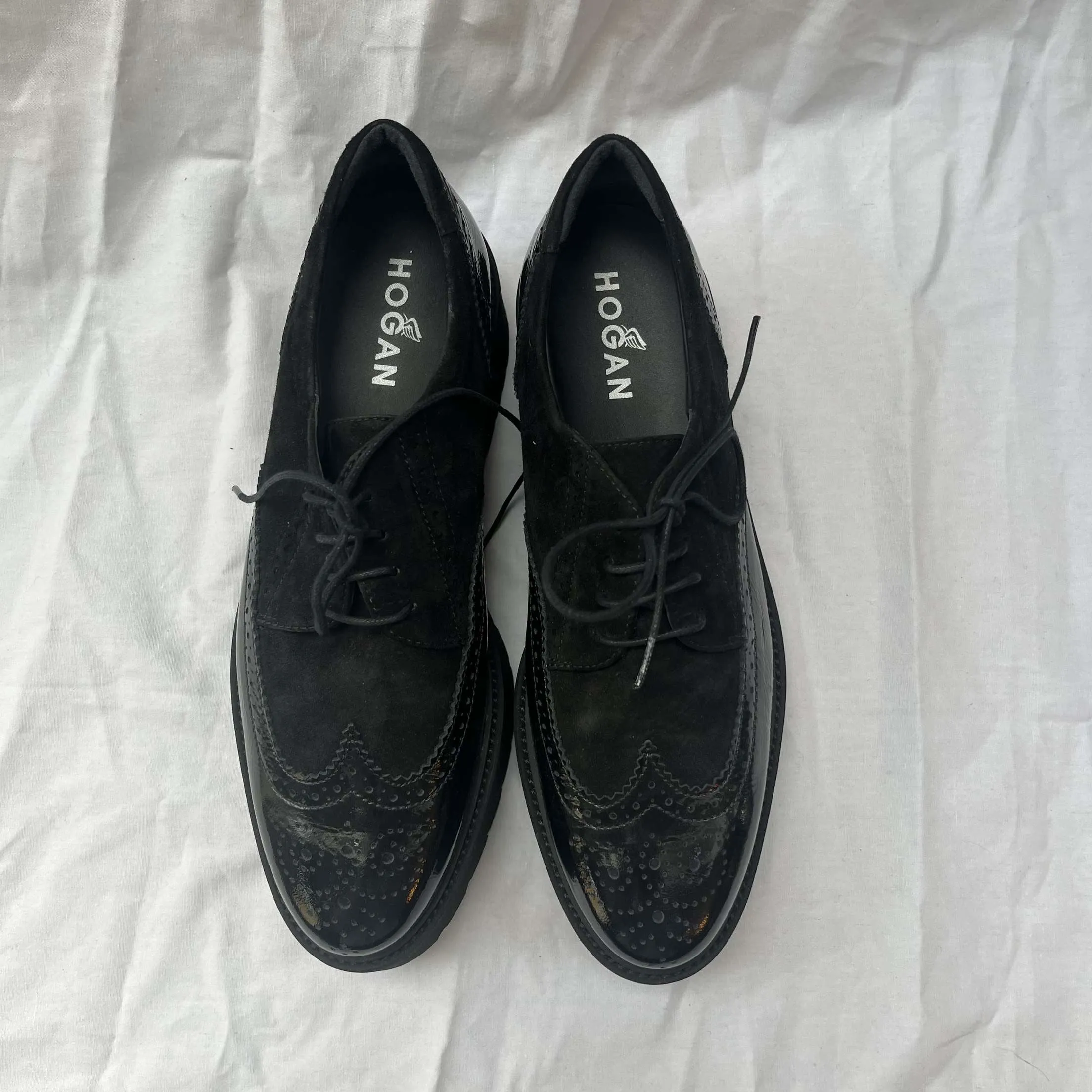 Hogan Patent & Suede Flatform Brogues, Size 40