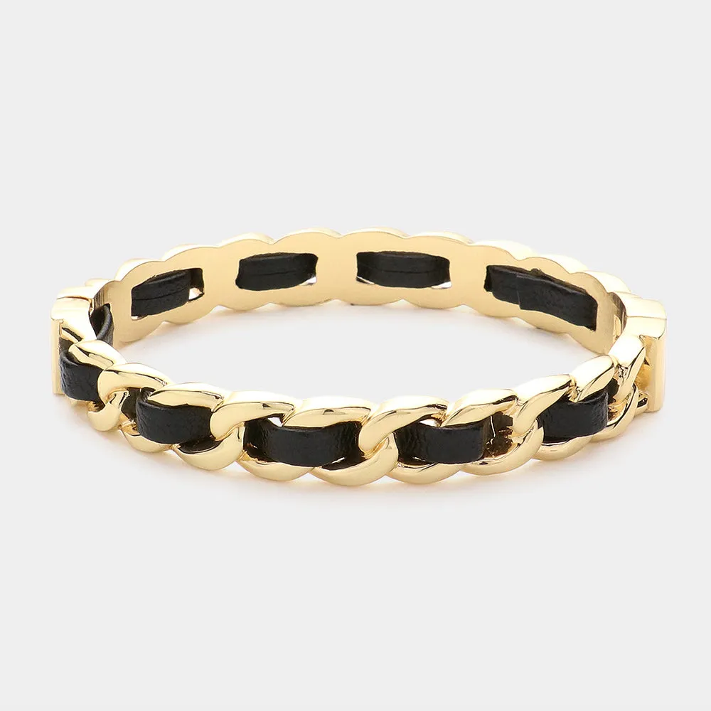 iLLASPARKZ Faux Leather Chain Metal Hinged Bangle Bracelet