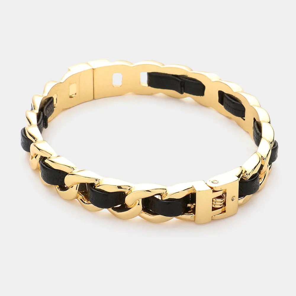 iLLASPARKZ Faux Leather Chain Metal Hinged Bangle Bracelet