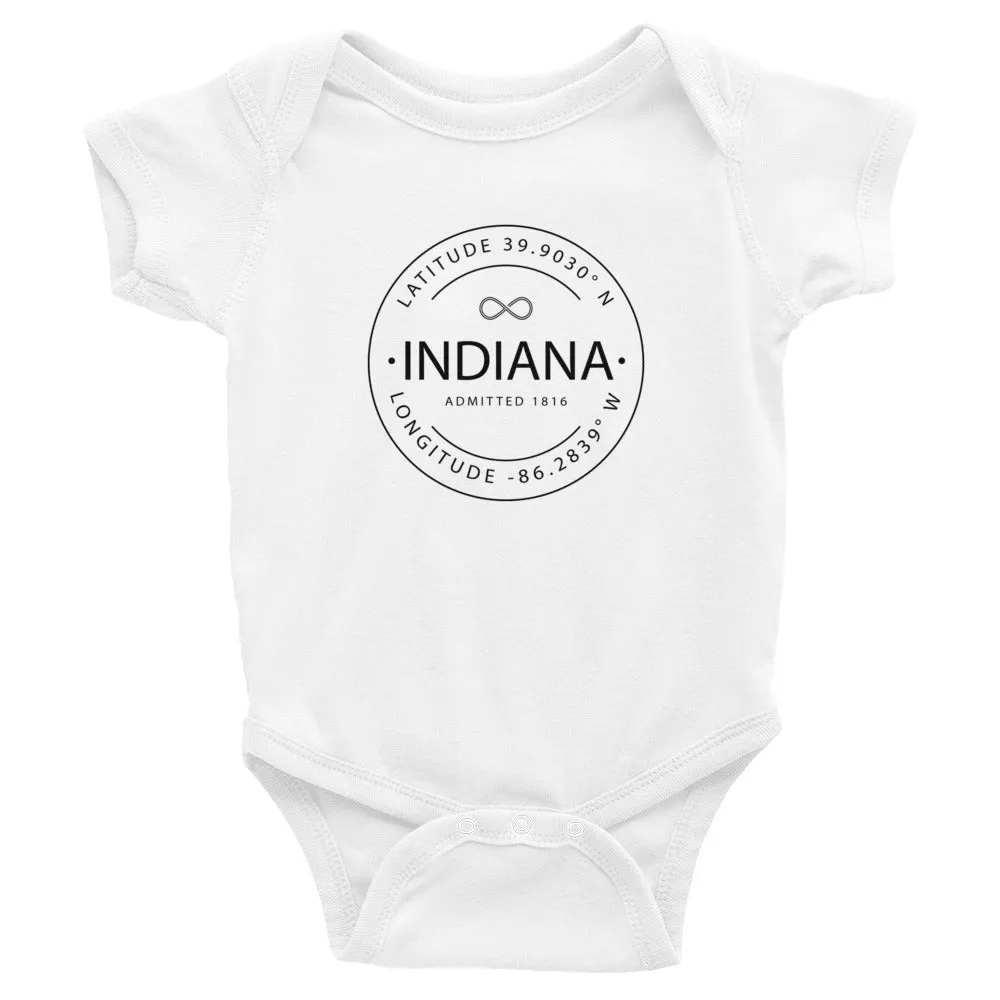 Indiana Baby Onesie - Latitude and Longitude - Buy Now