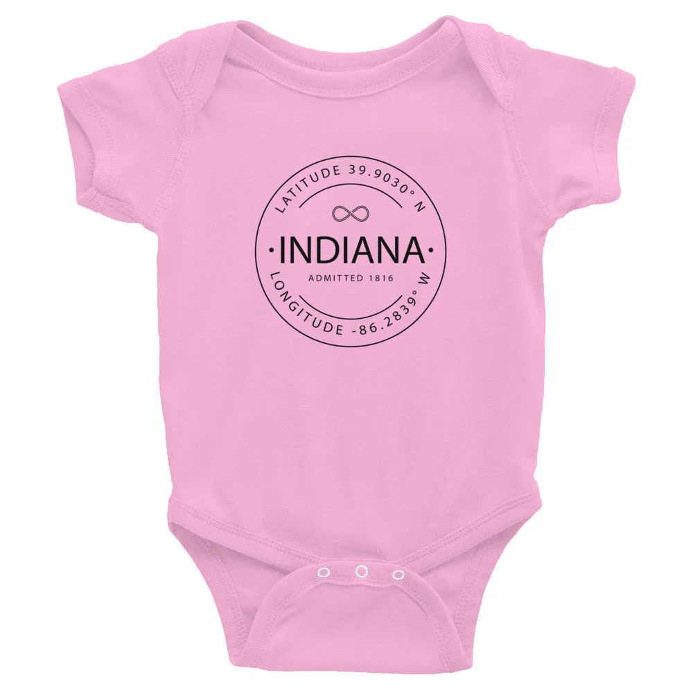 Indiana Baby Onesie - Latitude and Longitude - Buy Now