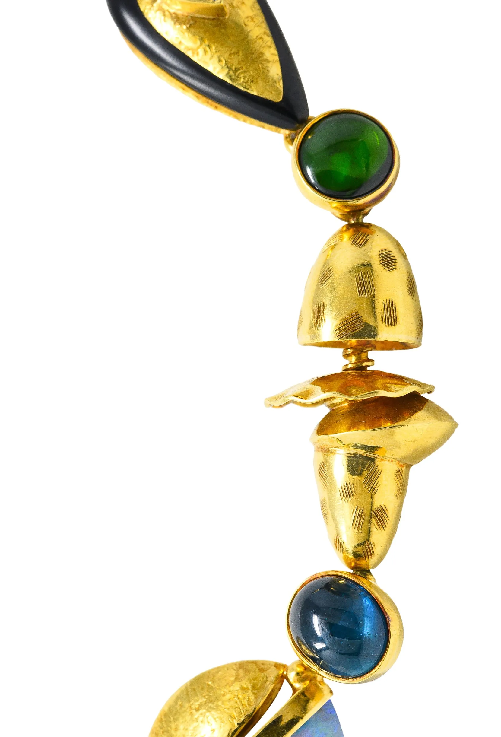 Jeff Glode Wise Opal Sapphire Tourmaline Peridot Ebony 18 Karat Yellow Gold Vintage Craft Linkage Necklace