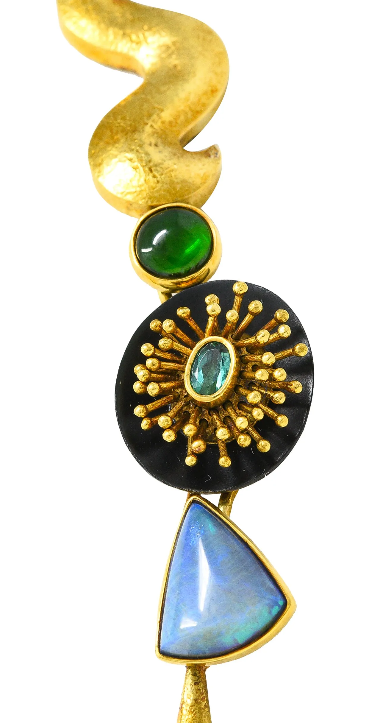 Jeff Glode Wise Opal Sapphire Tourmaline Peridot Ebony 18 Karat Yellow Gold Vintage Craft Linkage Necklace