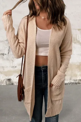 Knit Hooded Cardigan with Open Front