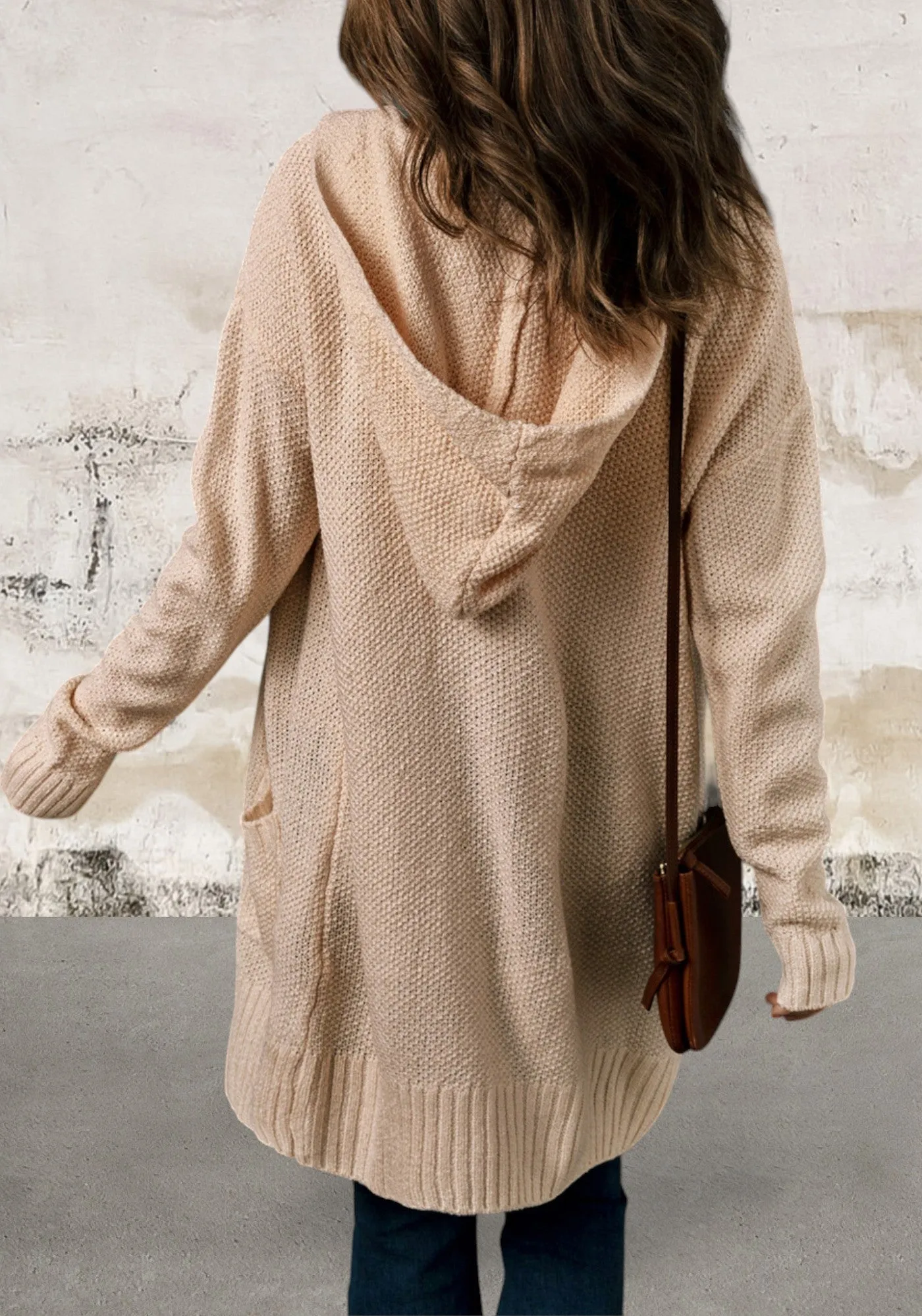 Knit Hooded Cardigan with Open Front