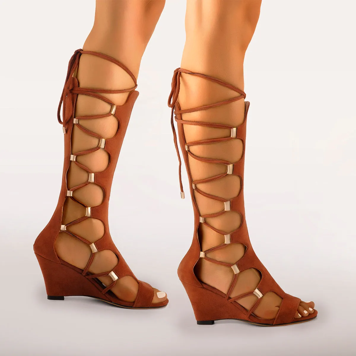 Laced Gladiator Cutout Wedge Sandal Boots