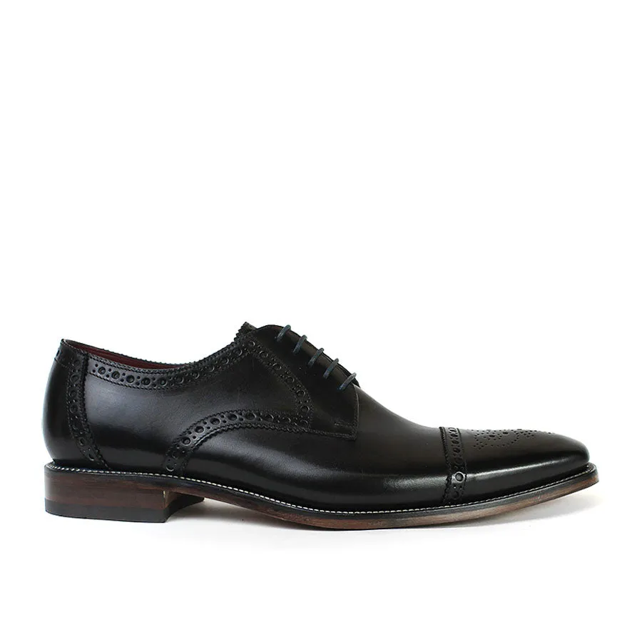 Loake Foley Black Leather Semi Brogue Derby Shoes