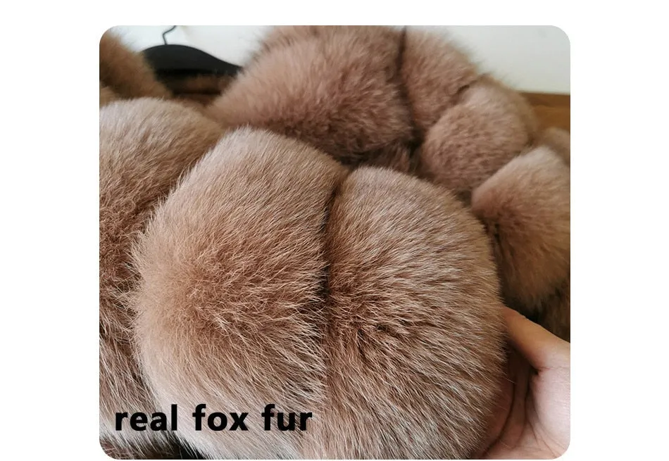 Luxury Fox Raccoon Fur Long Sleeve Leather Jacket for Women