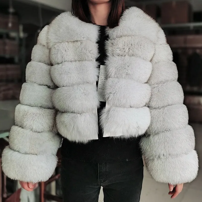 Luxury Fox Raccoon Fur Long Sleeve Leather Jacket for Women