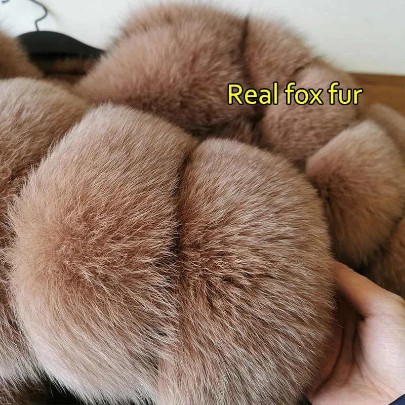 Luxury Fox Raccoon Fur Long Sleeve Leather Jacket for Women