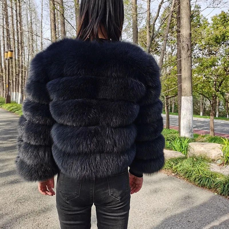 Luxury Fox Raccoon Fur Long Sleeve Leather Jacket for Women