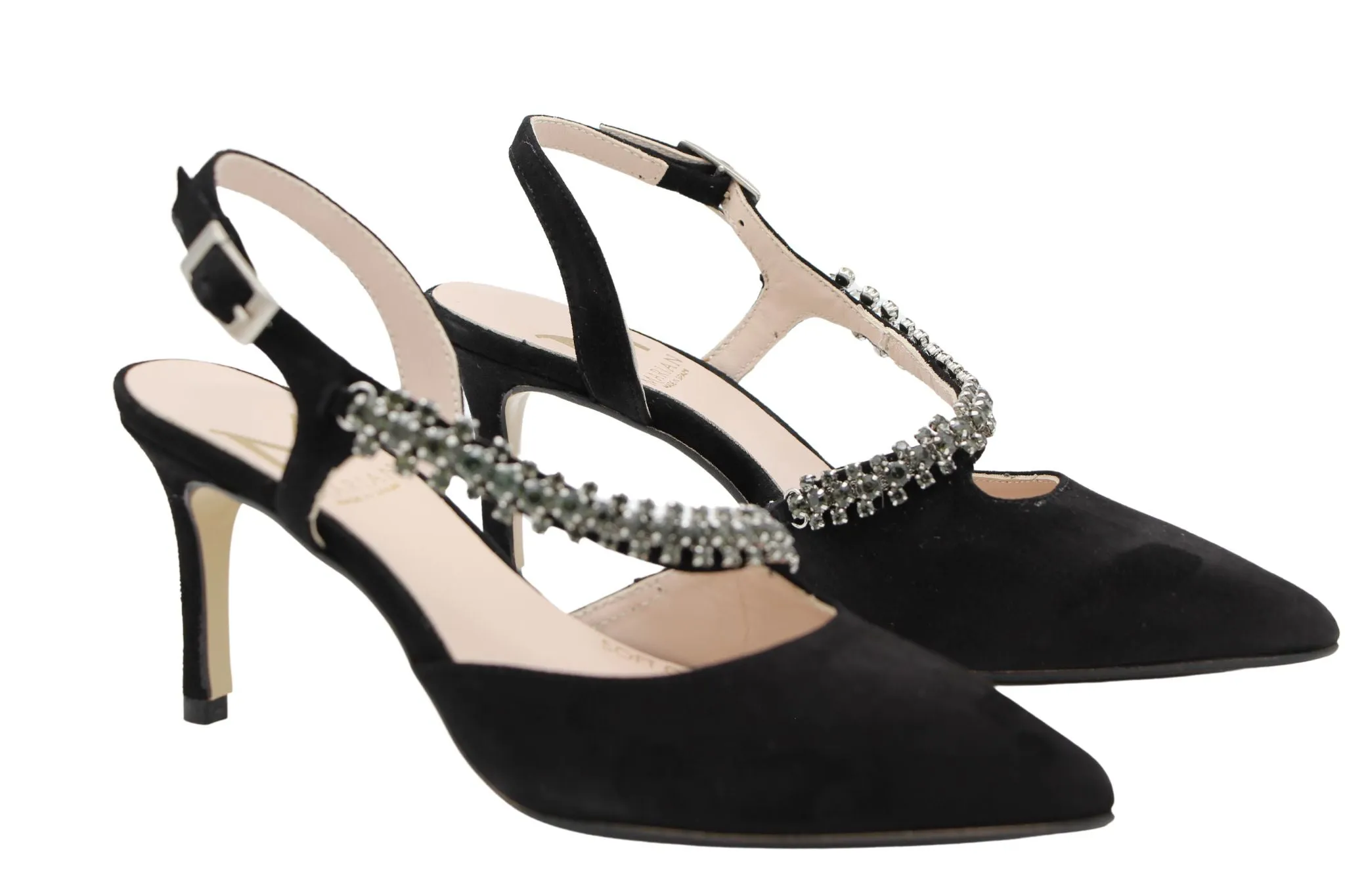 MARIAN Suede Sling-back with Diamante Black