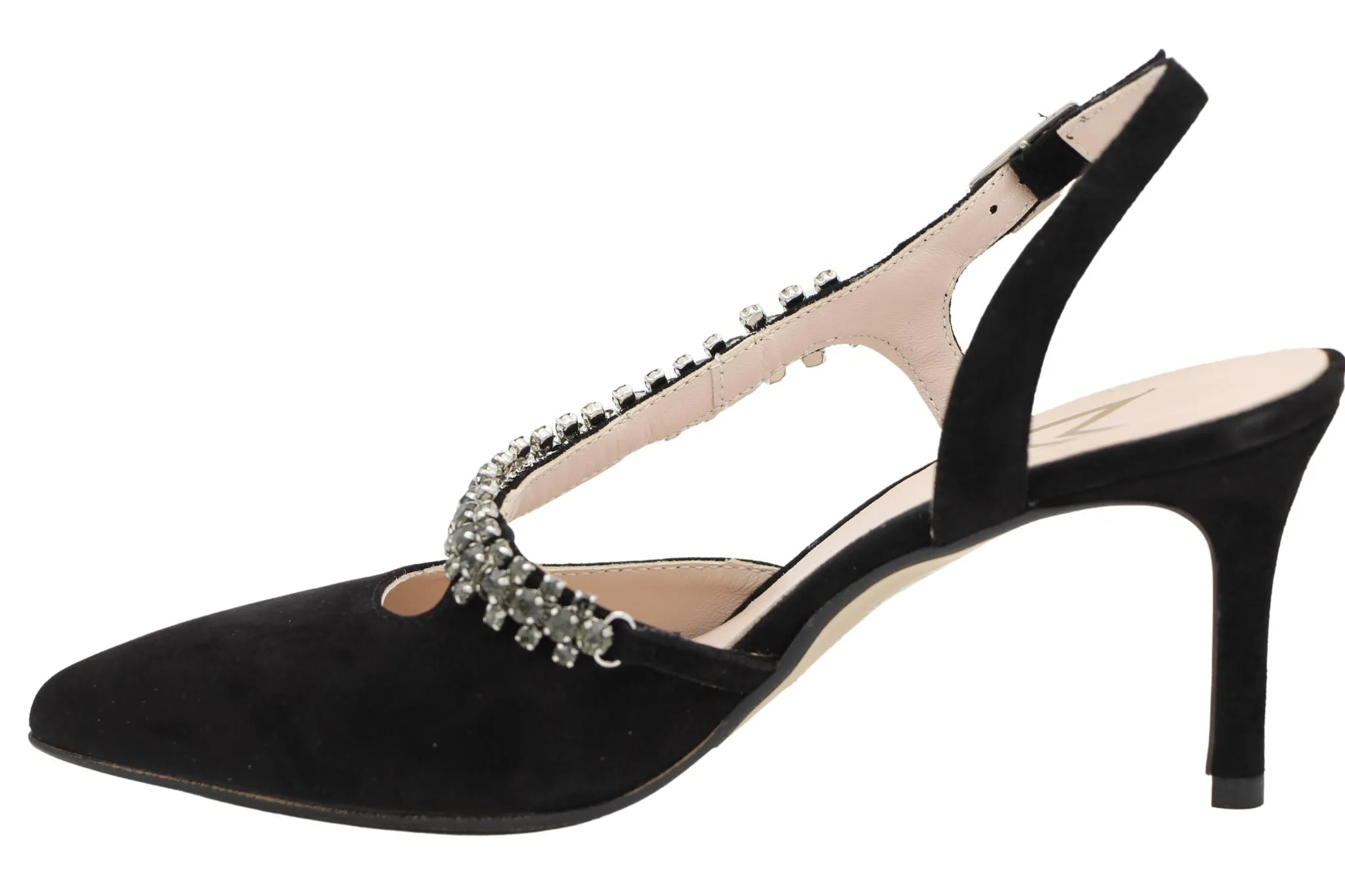 MARIAN Suede Sling-back with Diamante Black