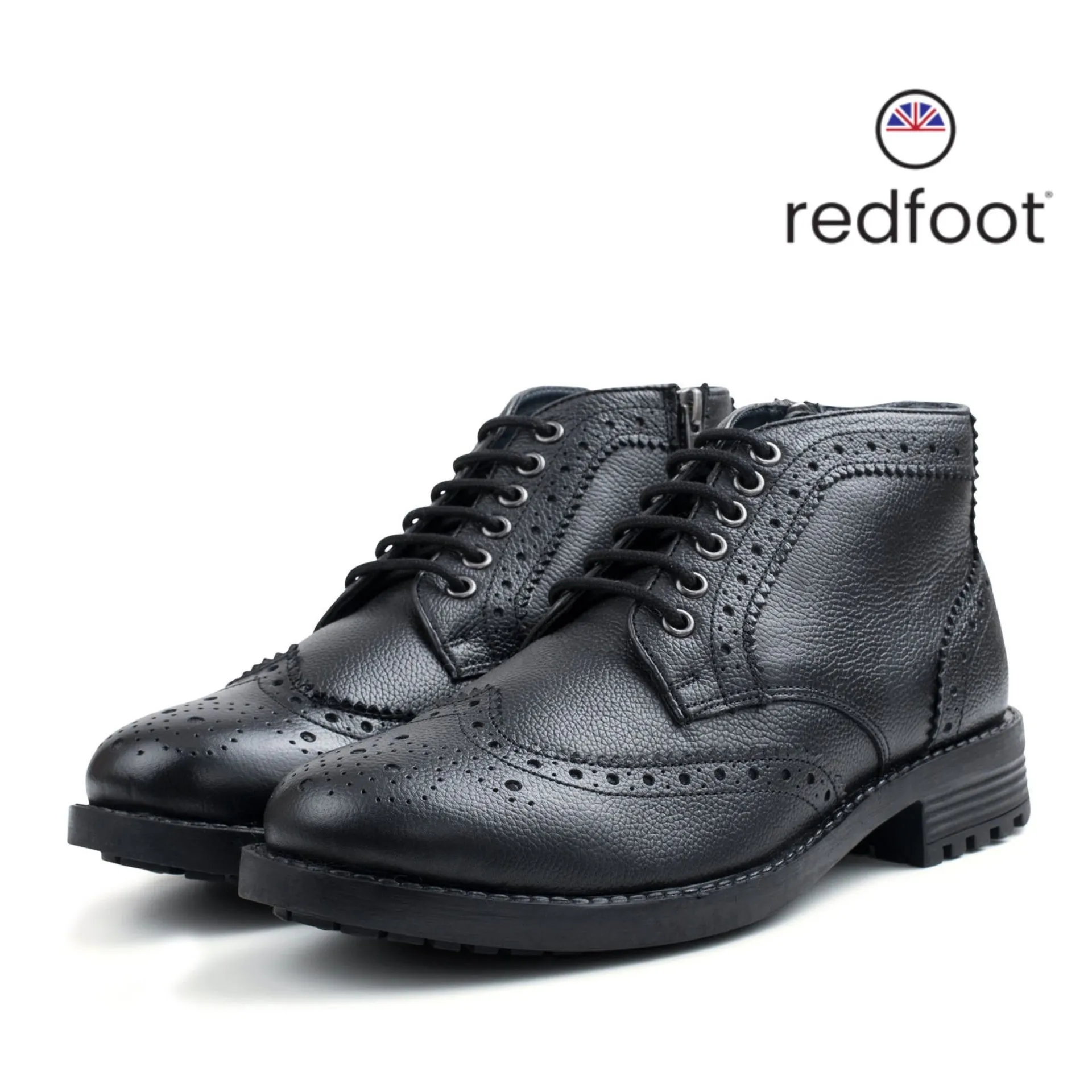 Mens black zip and lace brogue boot