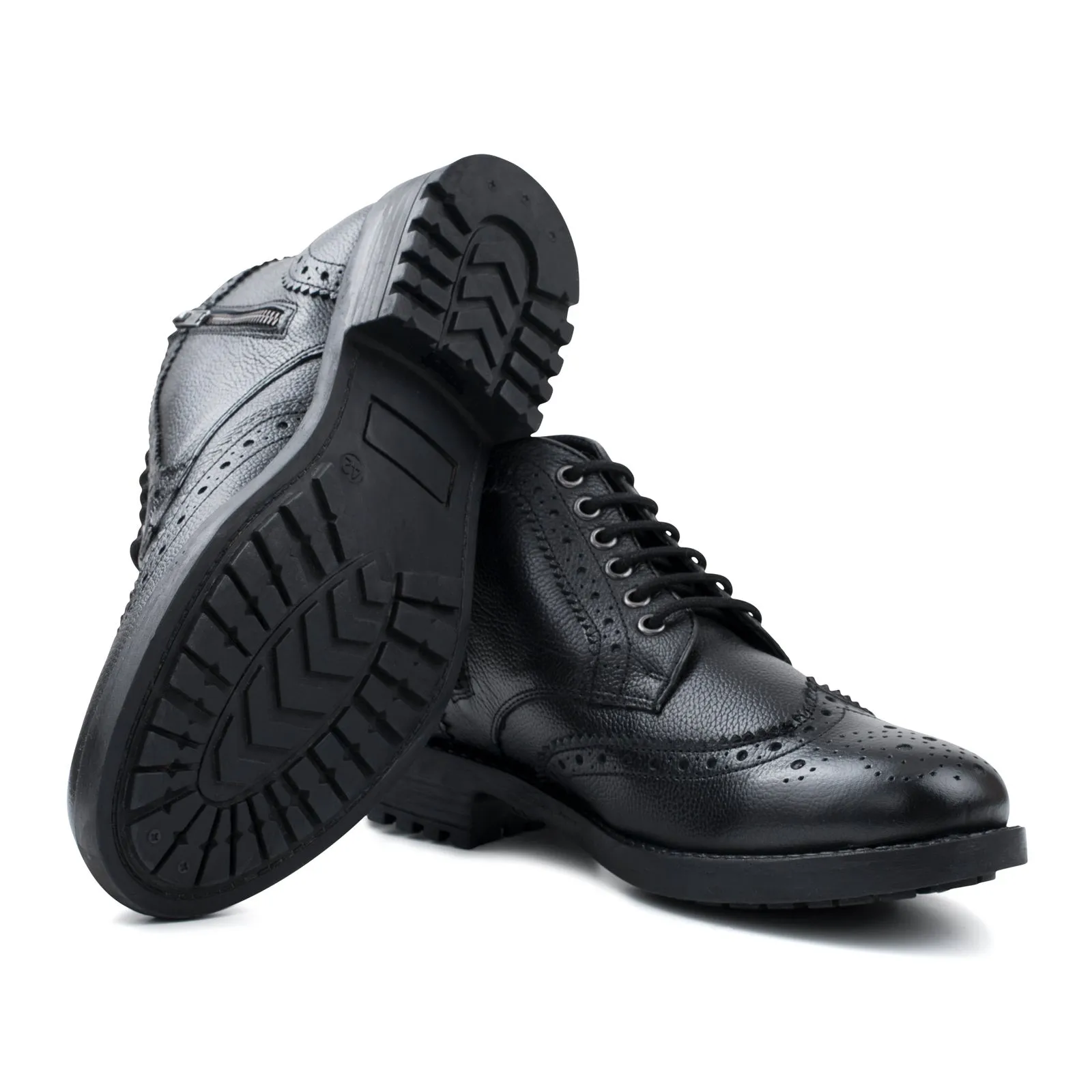 Mens black zip and lace brogue boot