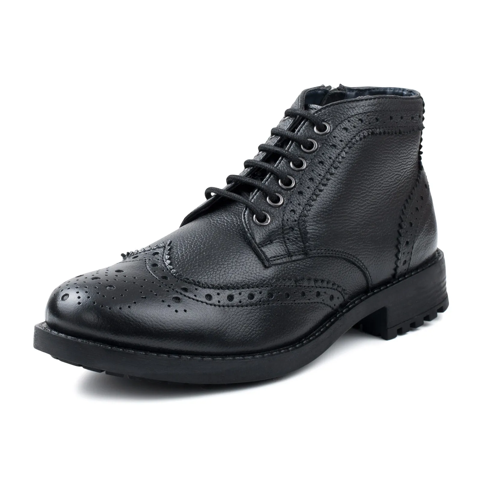 Mens black zip and lace brogue boot