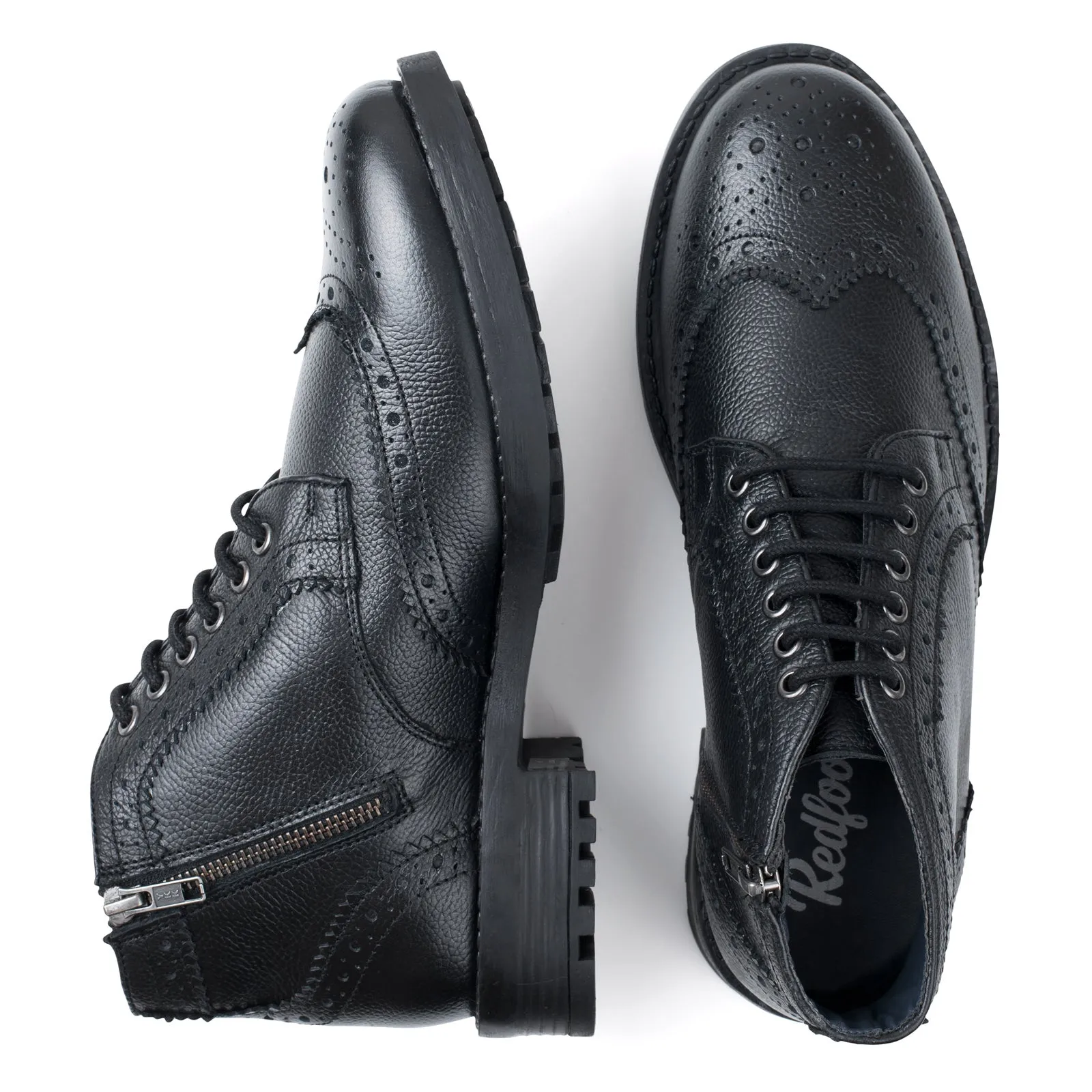 Mens black zip and lace brogue boot