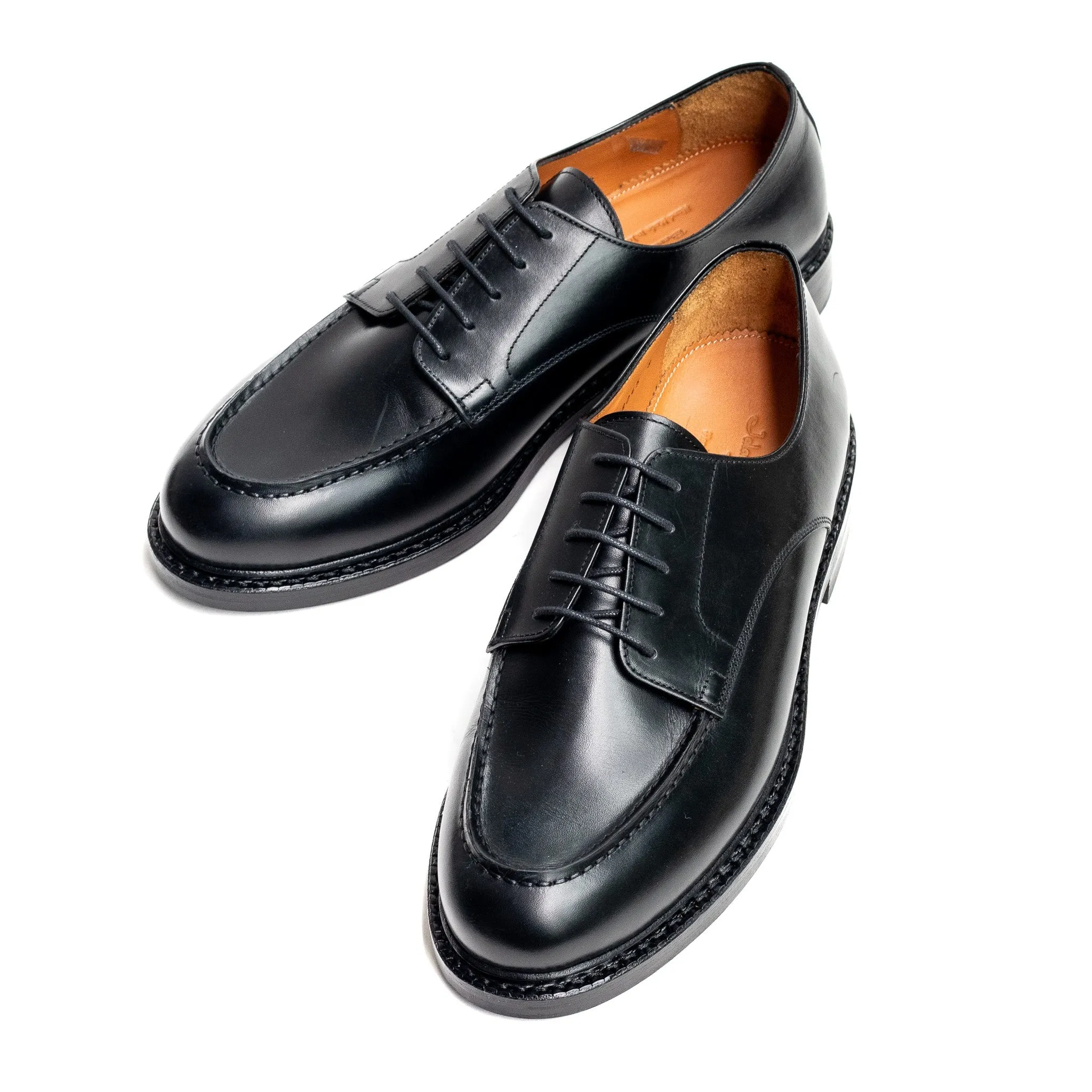 Mens Derby Shoes Black Calf U-Tip 99030