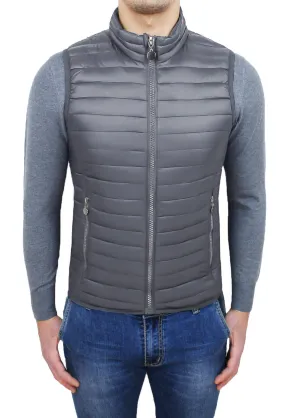 Men's gray slim fit casual sleeveless down jacket for motorcycle