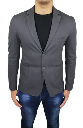 Men's slim fit dark grey casual blazer jacket with diamond pattern