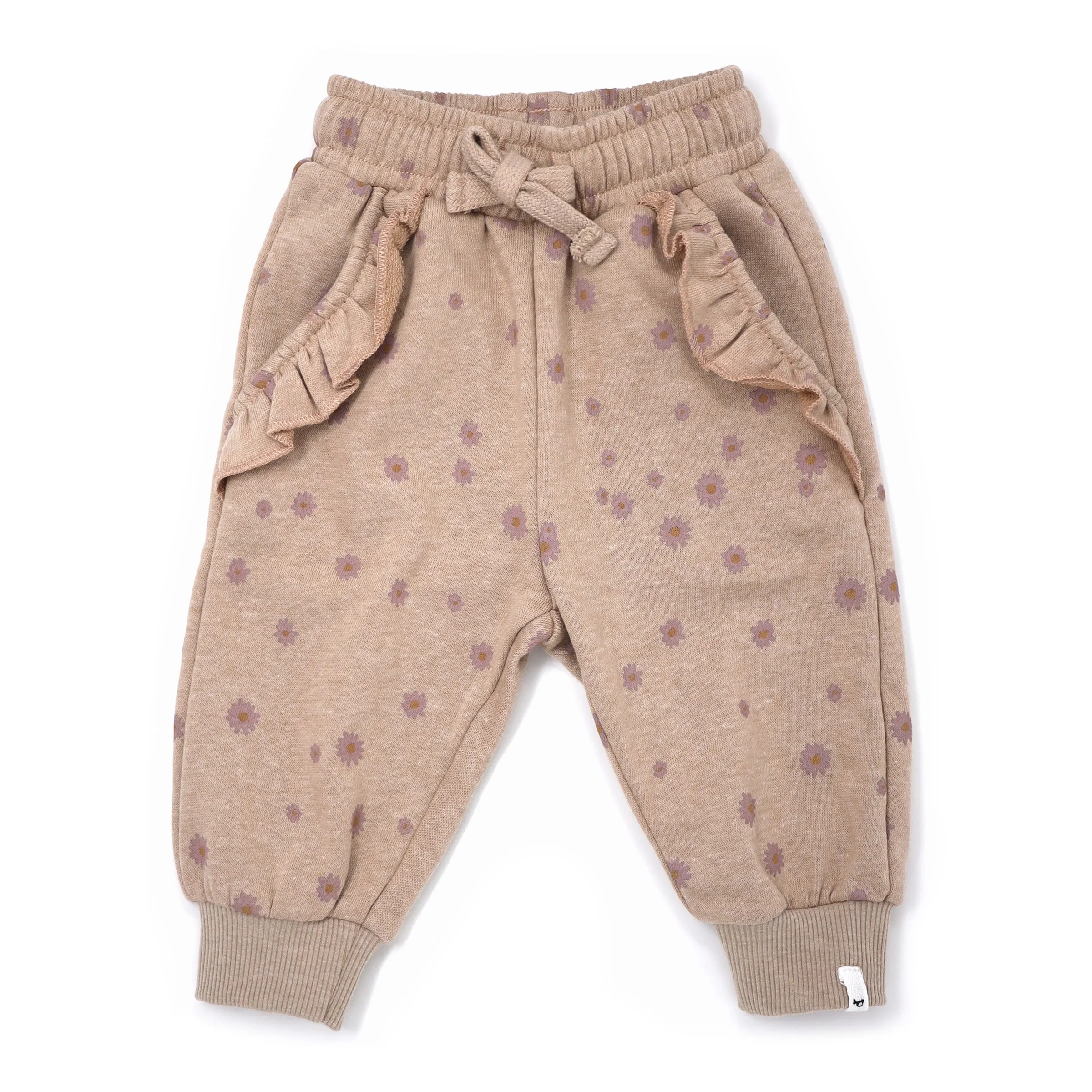 Mini Daisies Ruffle Pocket Jogger - Latte