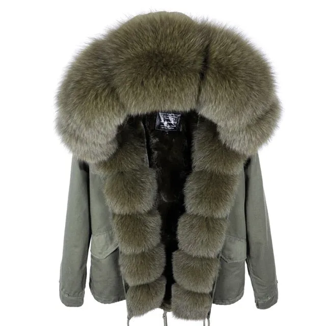 Natural Raccoon Fur Collared Winter Jacket for Women - Slim Fit - Thick