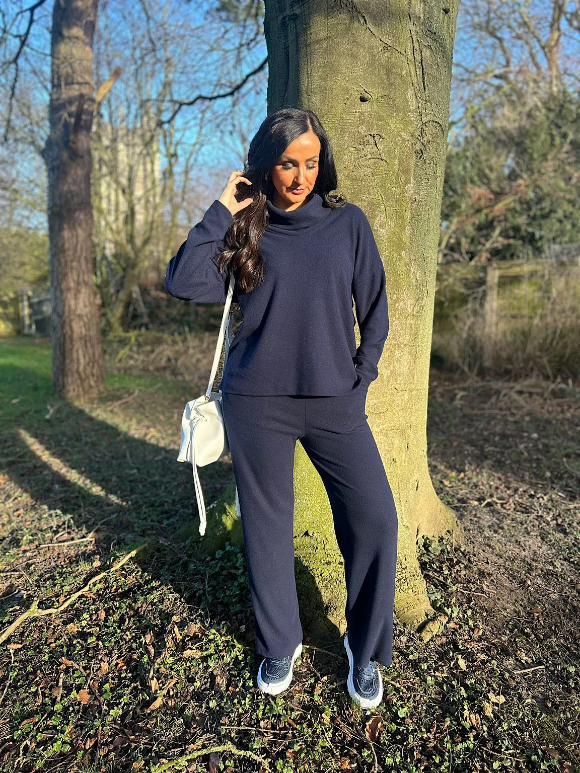 Navy Cowl Neck Jumper Lucy